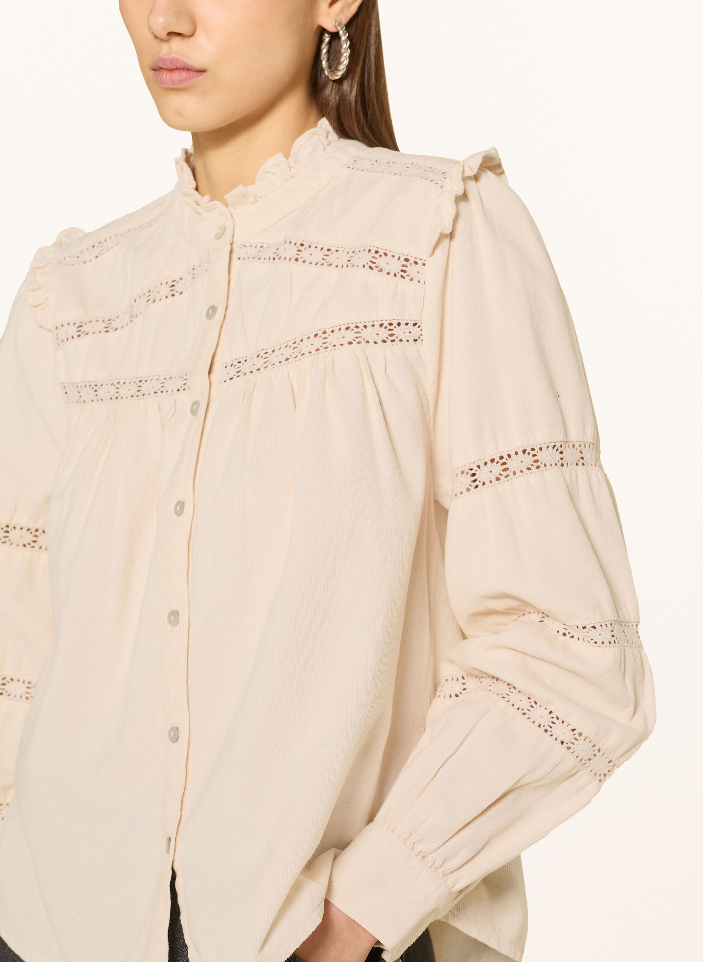 Thumbnail - Neo Noir Cordbluse Isala Mit Rüschen weiss