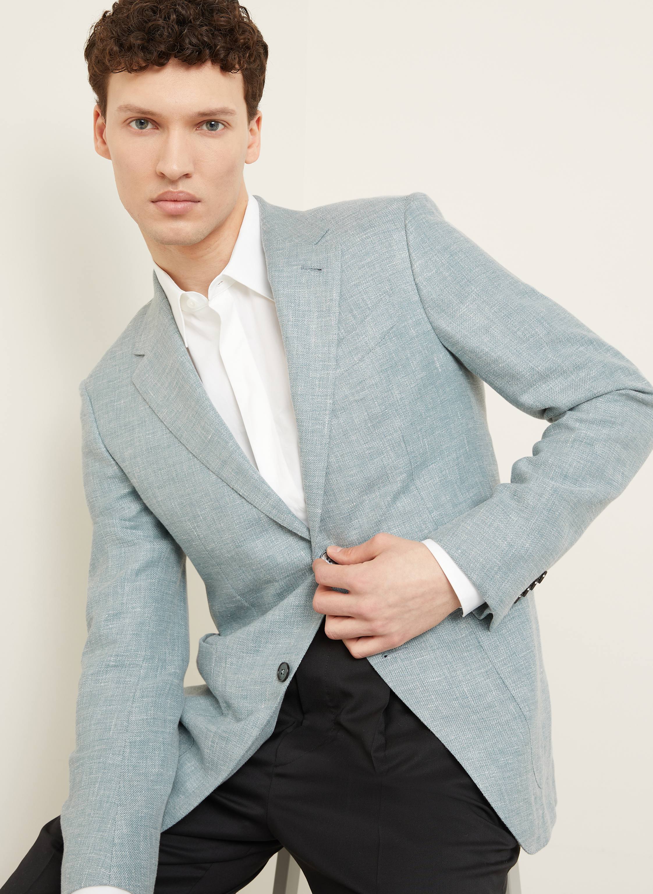 Thumbnail - Zegna Sakko Slim Fit Mit Leinen blau