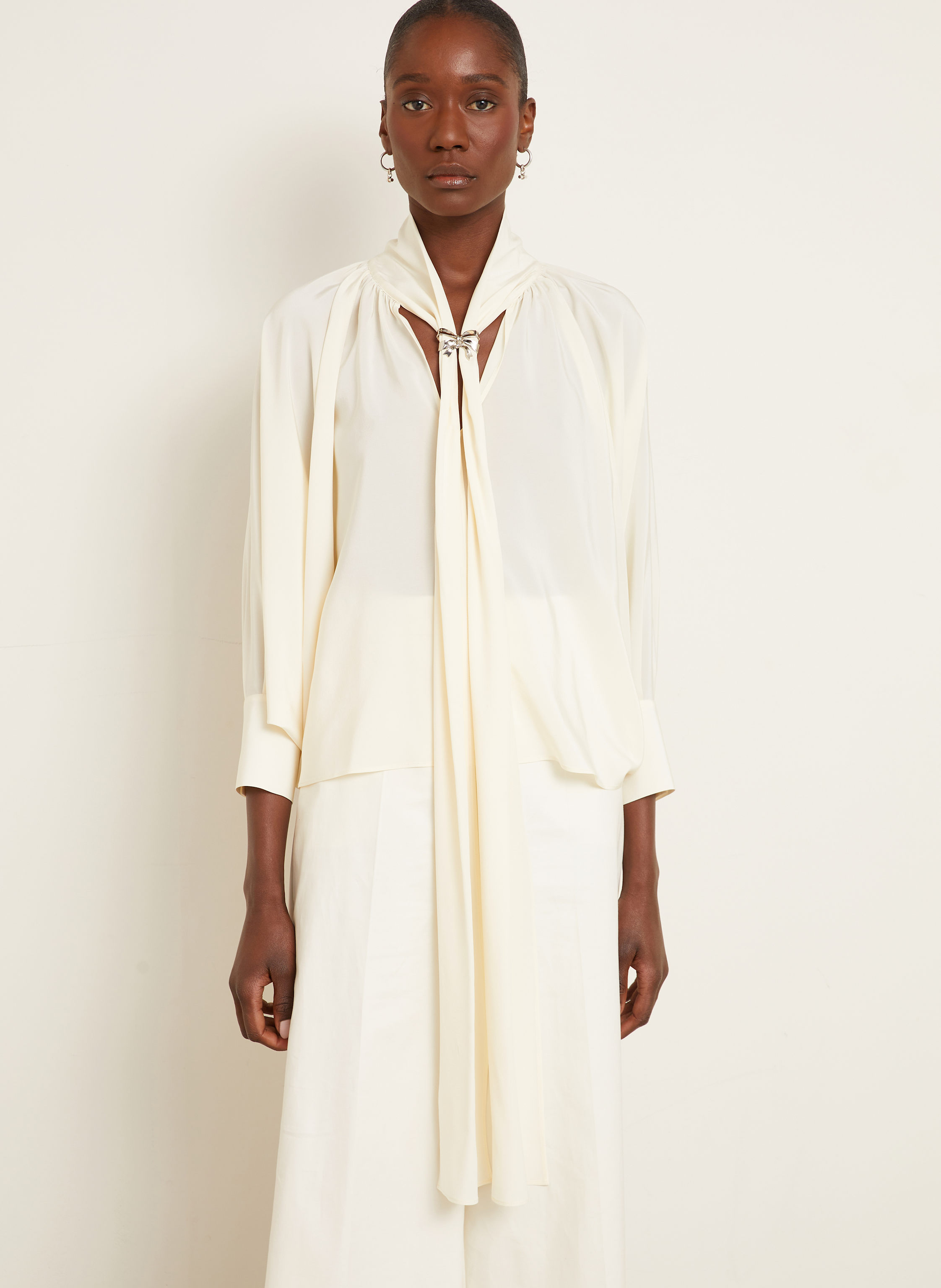 Thumbnail - Max Mara Blusenshirt Leonida Aus Seide Mit Schluppe weiss