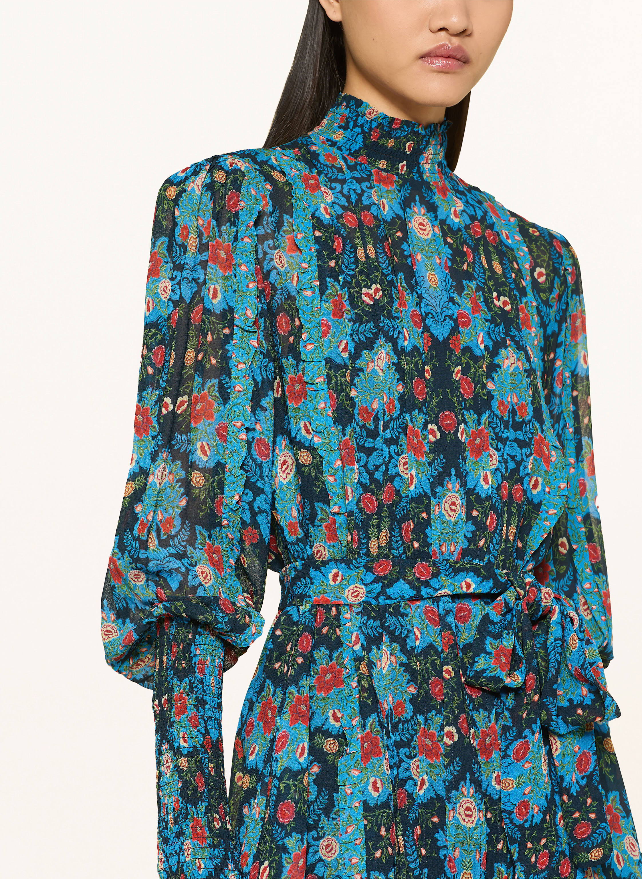 Thumbnail - Farm Rio Kleid Arabesque Floral Mit Rüschen blau