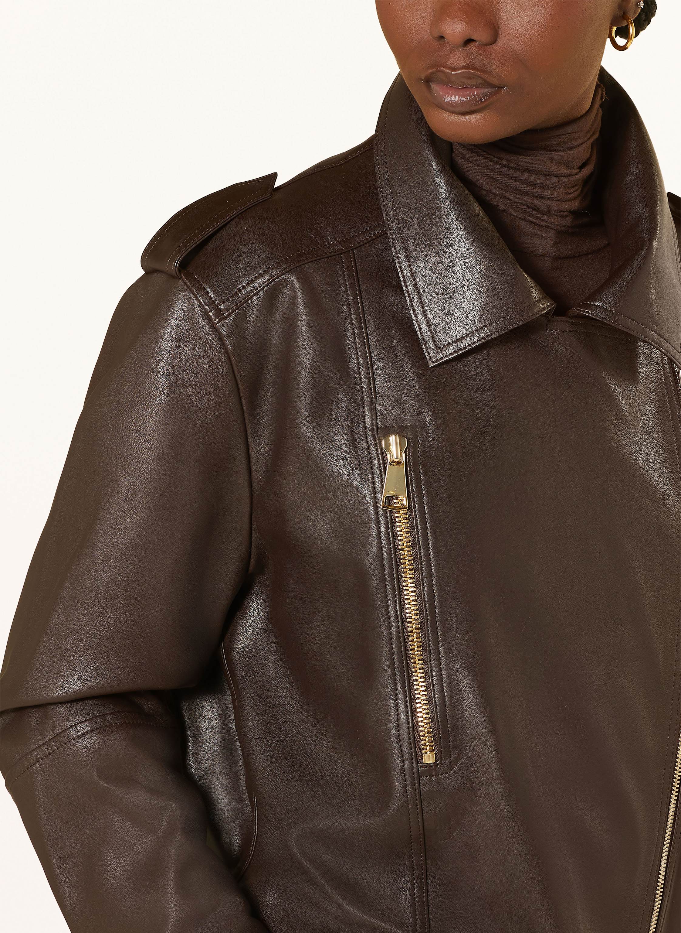 Thumbnail - Dorothee Schumacher Lederjacke Sleek Statement braun