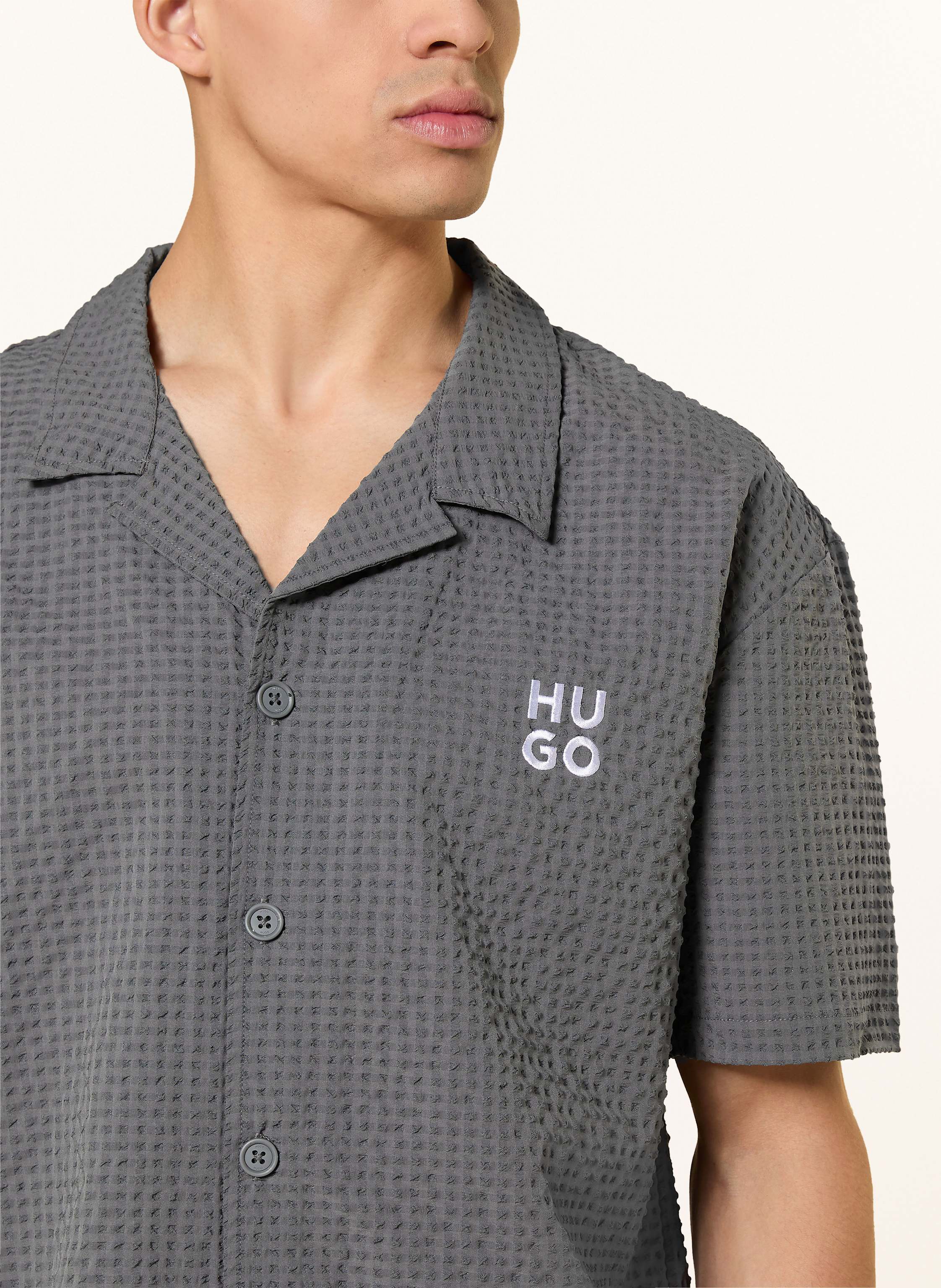 Thumbnail - Hugo Resorthemd Chaffle Comfort Fit grau