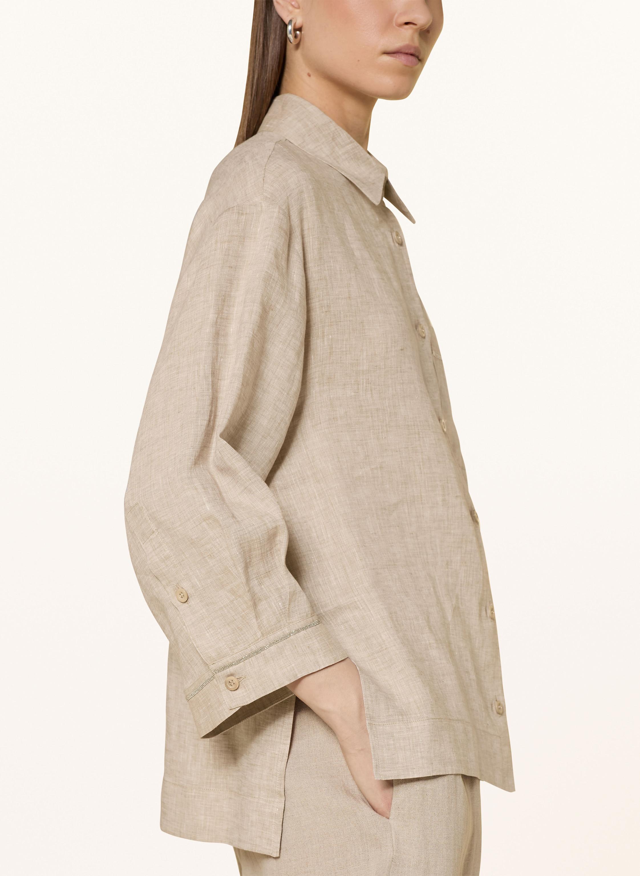 Thumbnail - Peserico Hemdbluse Aus Leinen Mit 3/4-Arm Und Schmuckperlen beige