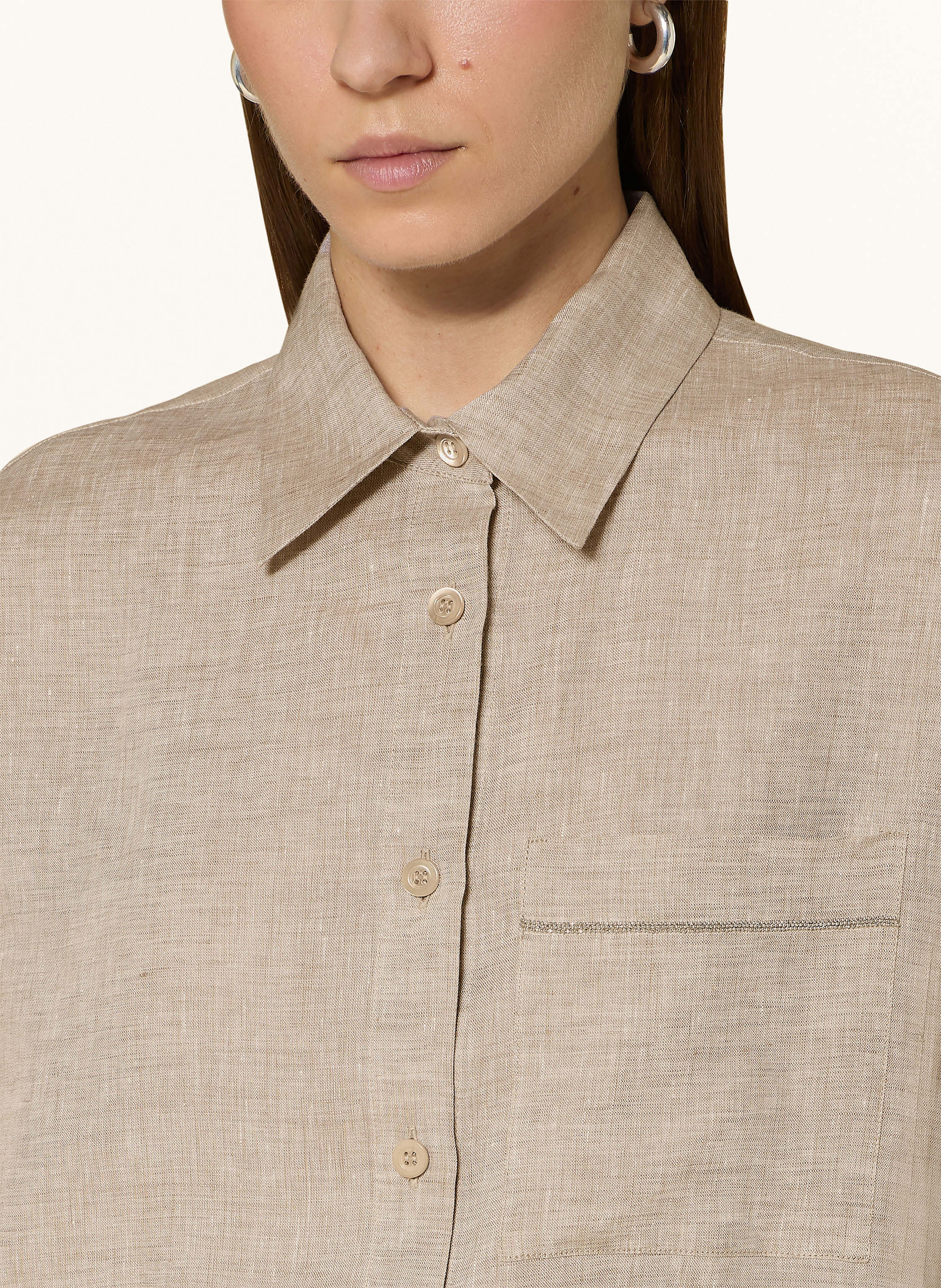 Thumbnail - Peserico Hemdbluse Aus Leinen Mit 3/4-Arm Und Schmuckperlen beige