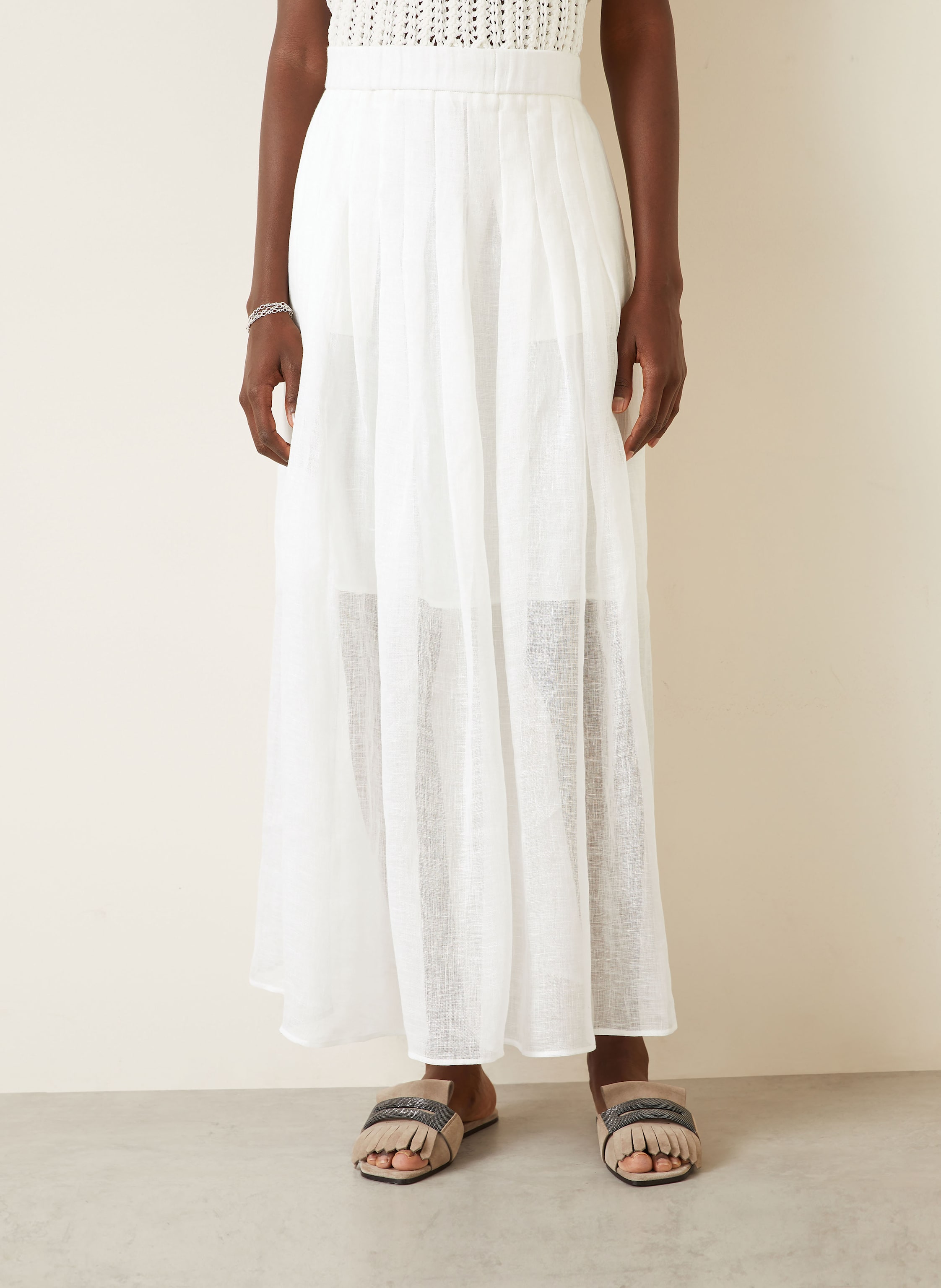 Thumbnail - Iris Von Arnim Faltenrock Florie Aus Leinen weiss