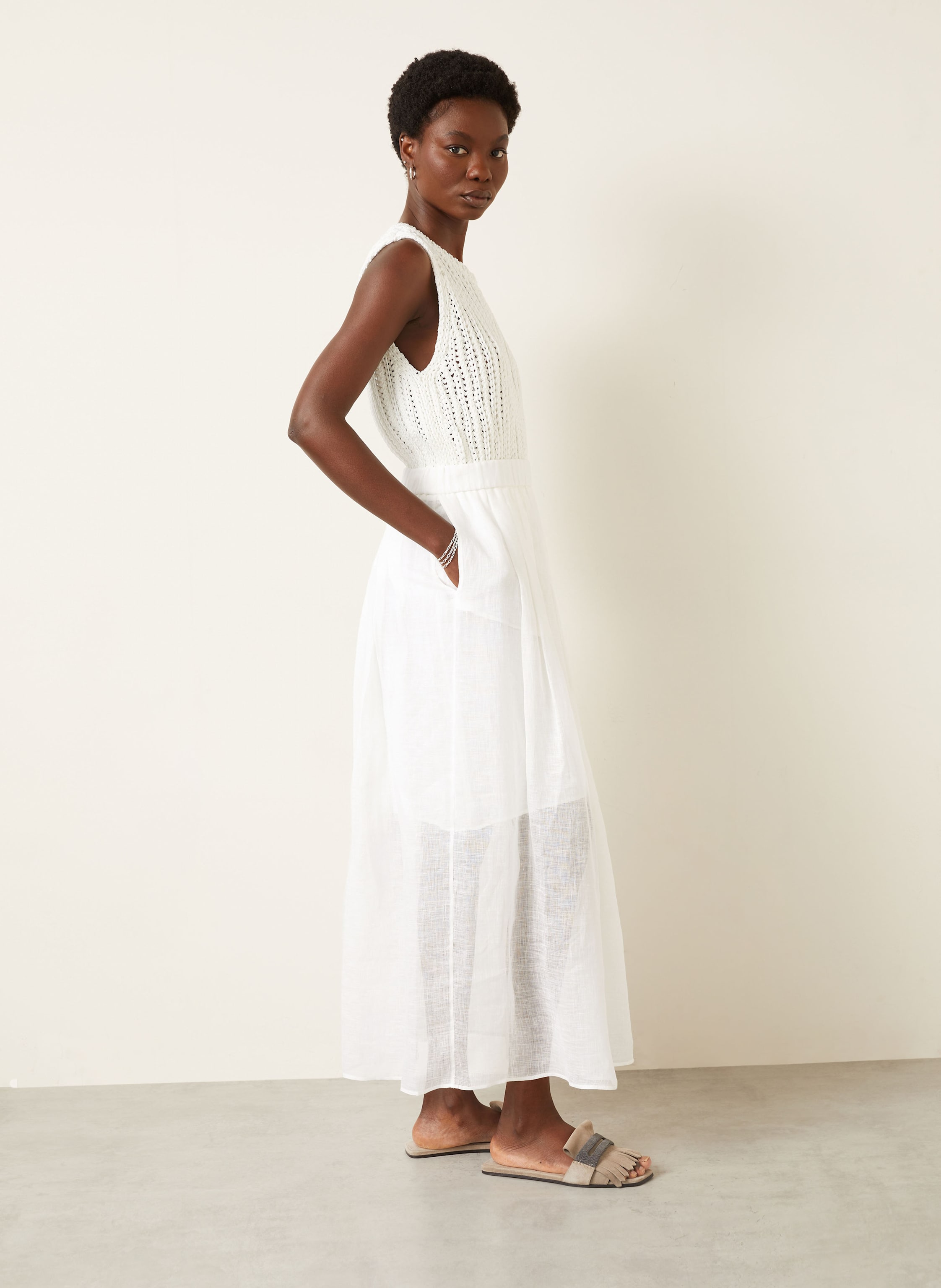 Thumbnail - Iris Von Arnim Faltenrock Florie Aus Leinen weiss