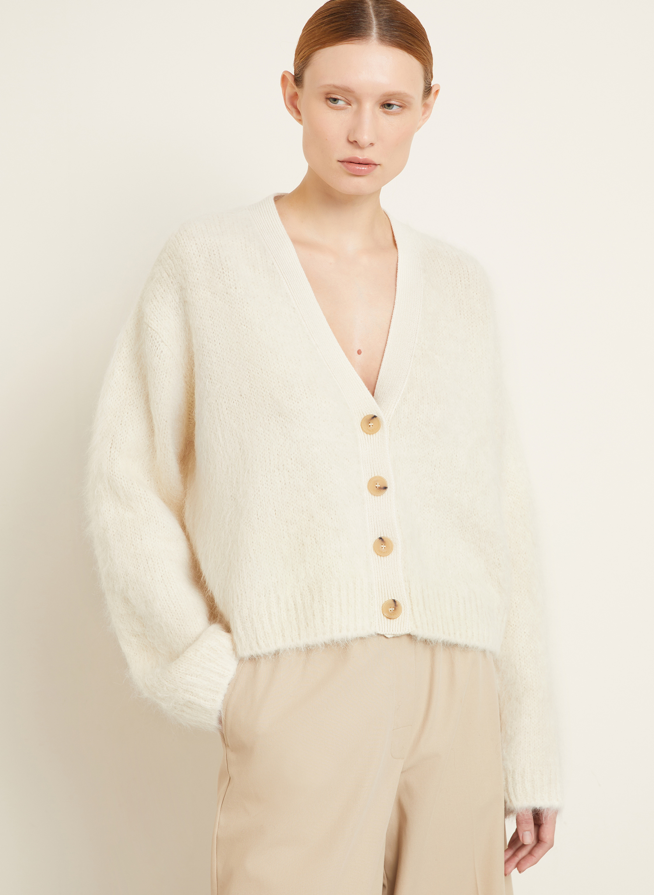 Thumbnail - Loewe Strickjacke Mit Alpaka weiss