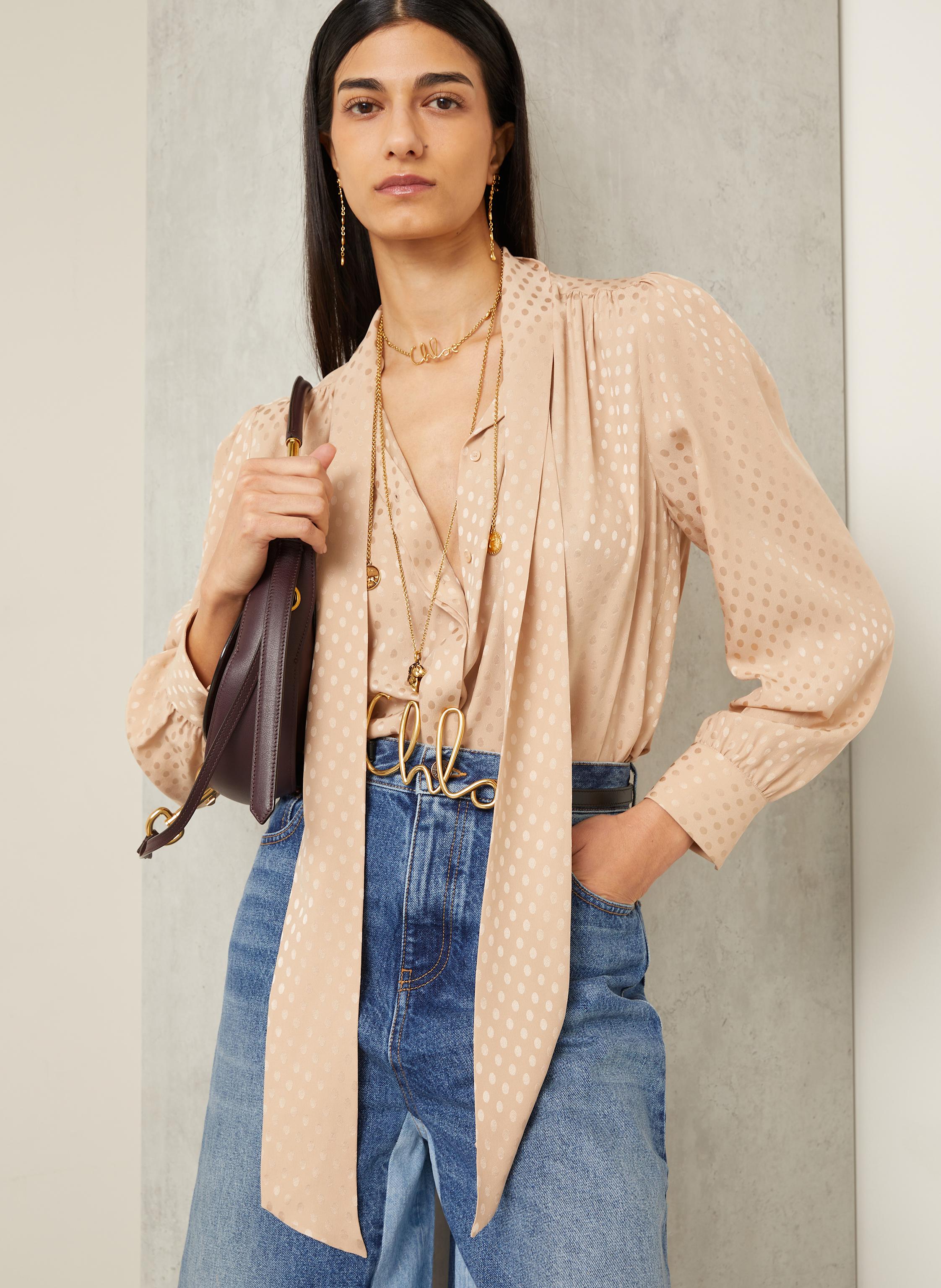 Thumbnail - Chloé Seidenbluse Mit Schluppe beige
