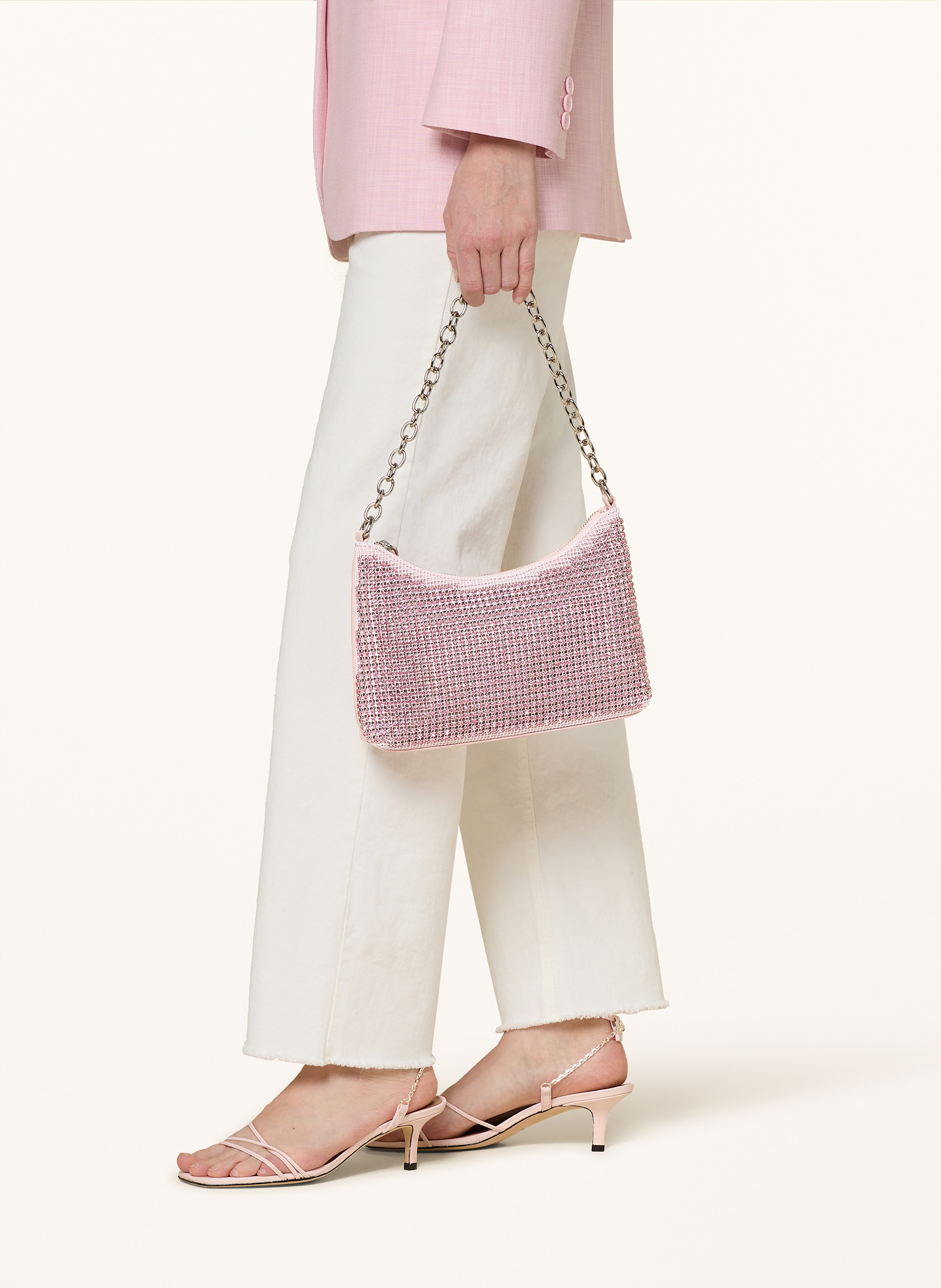 Thumbnail - Seidenfelt Schultertasche Mit Schmucksteinen rosa