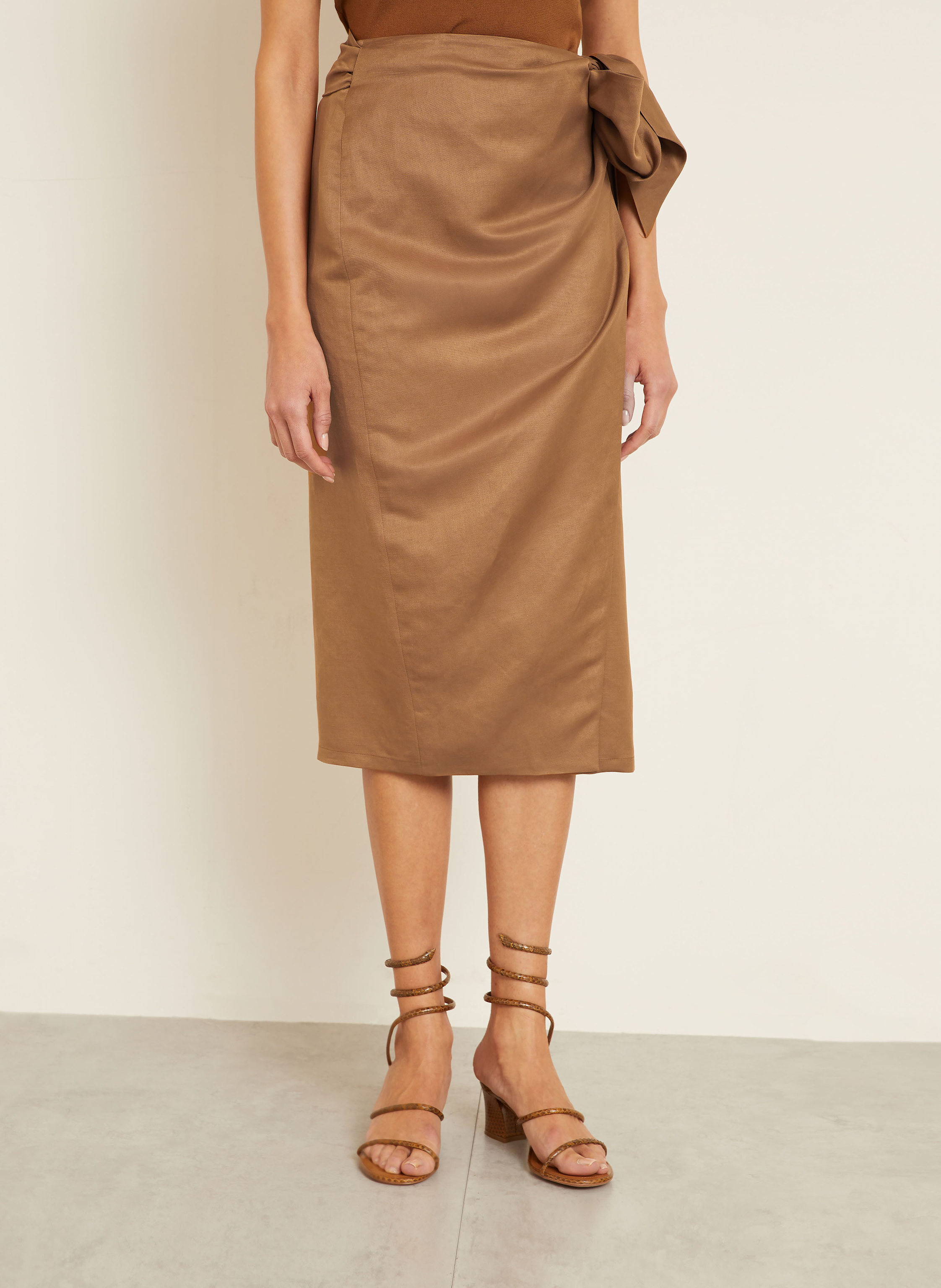 Thumbnail - Max Mara Wickelrock Tequila Mit Seide Und Leinen braun
