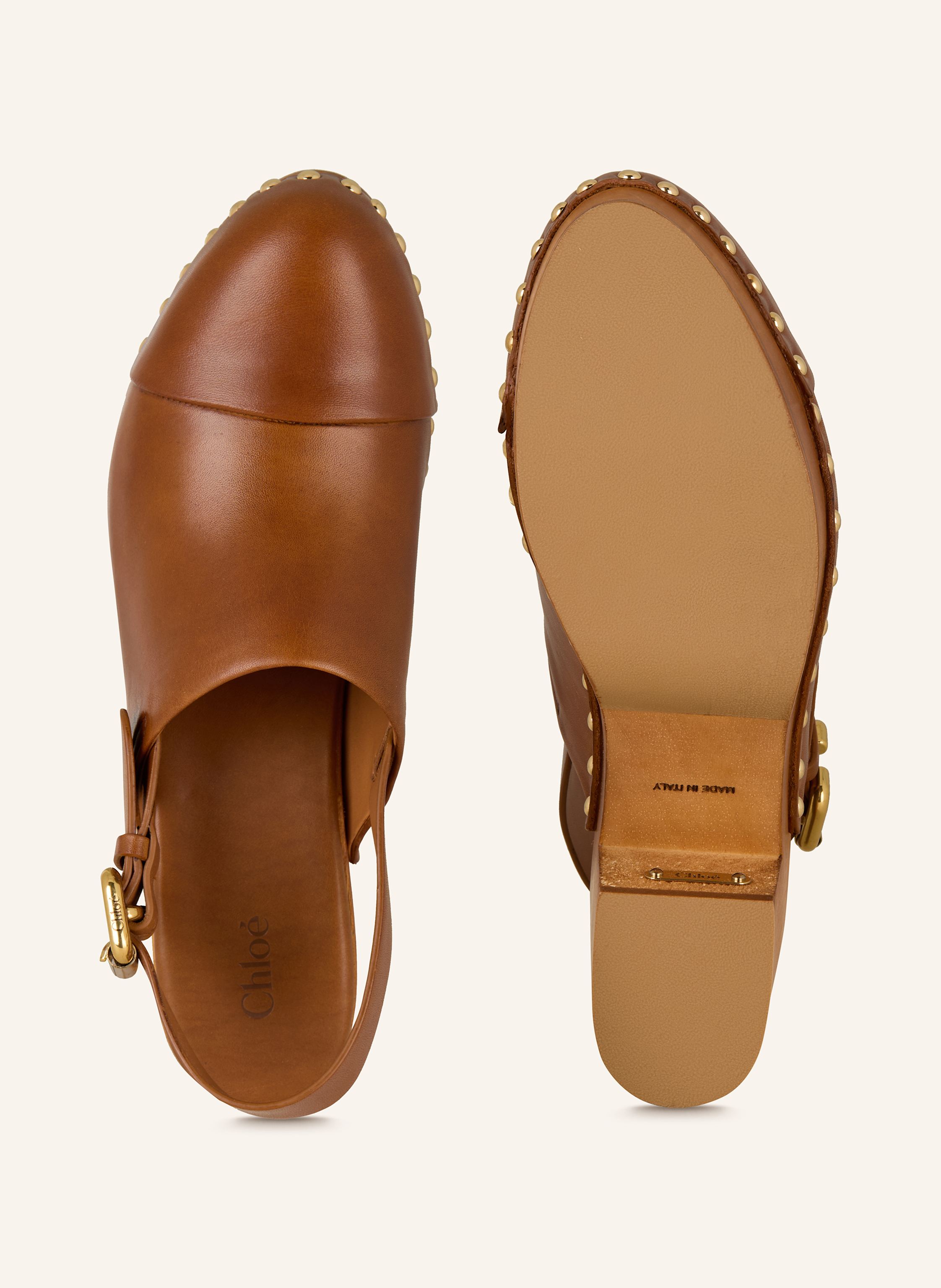 Thumbnail - Chloé Clogs Jeannette Mit Nieten braun