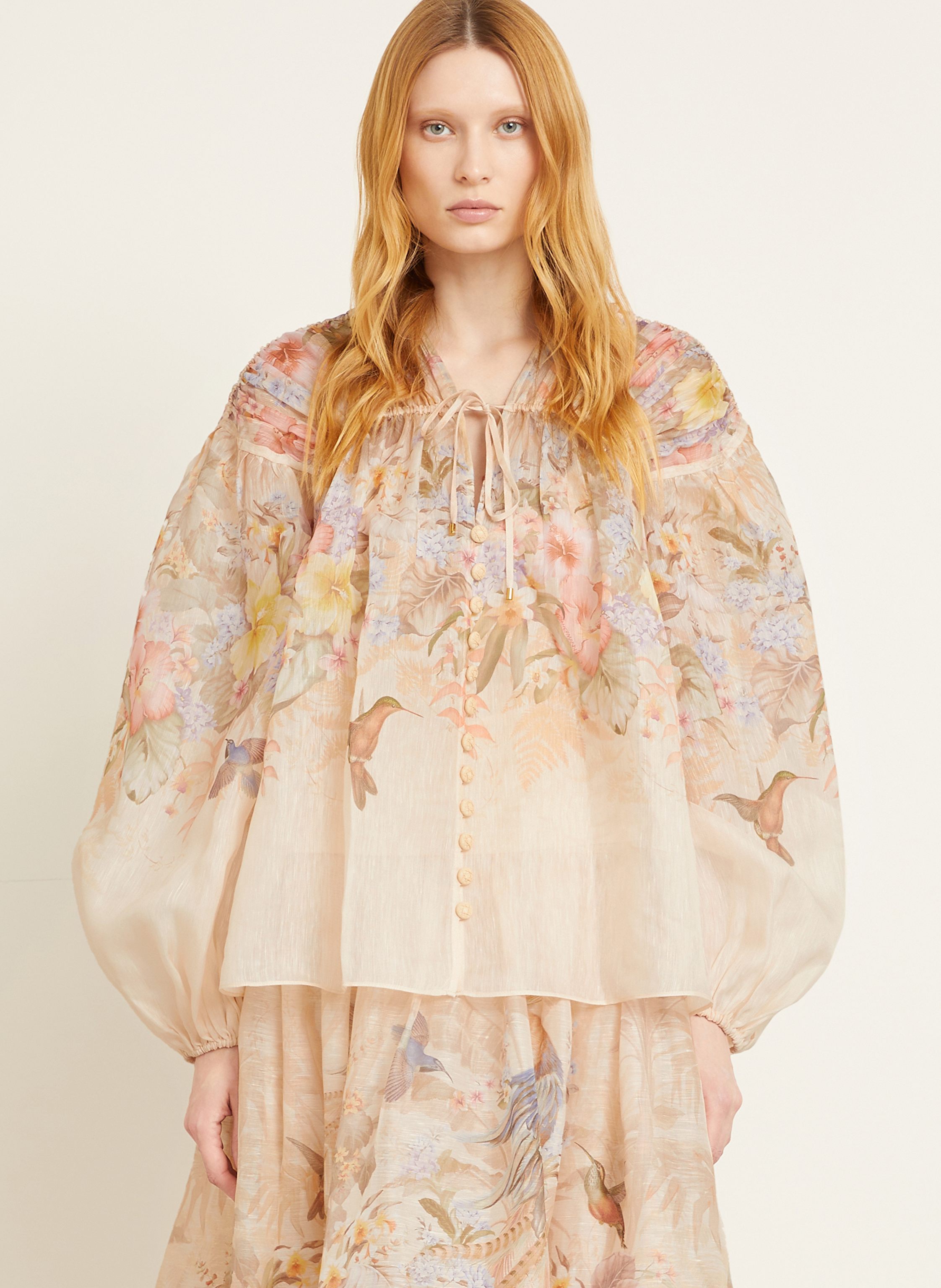 Thumbnail - Zimmermann Bluse Illuminate Drawn Mit Leinen Und Seide orange