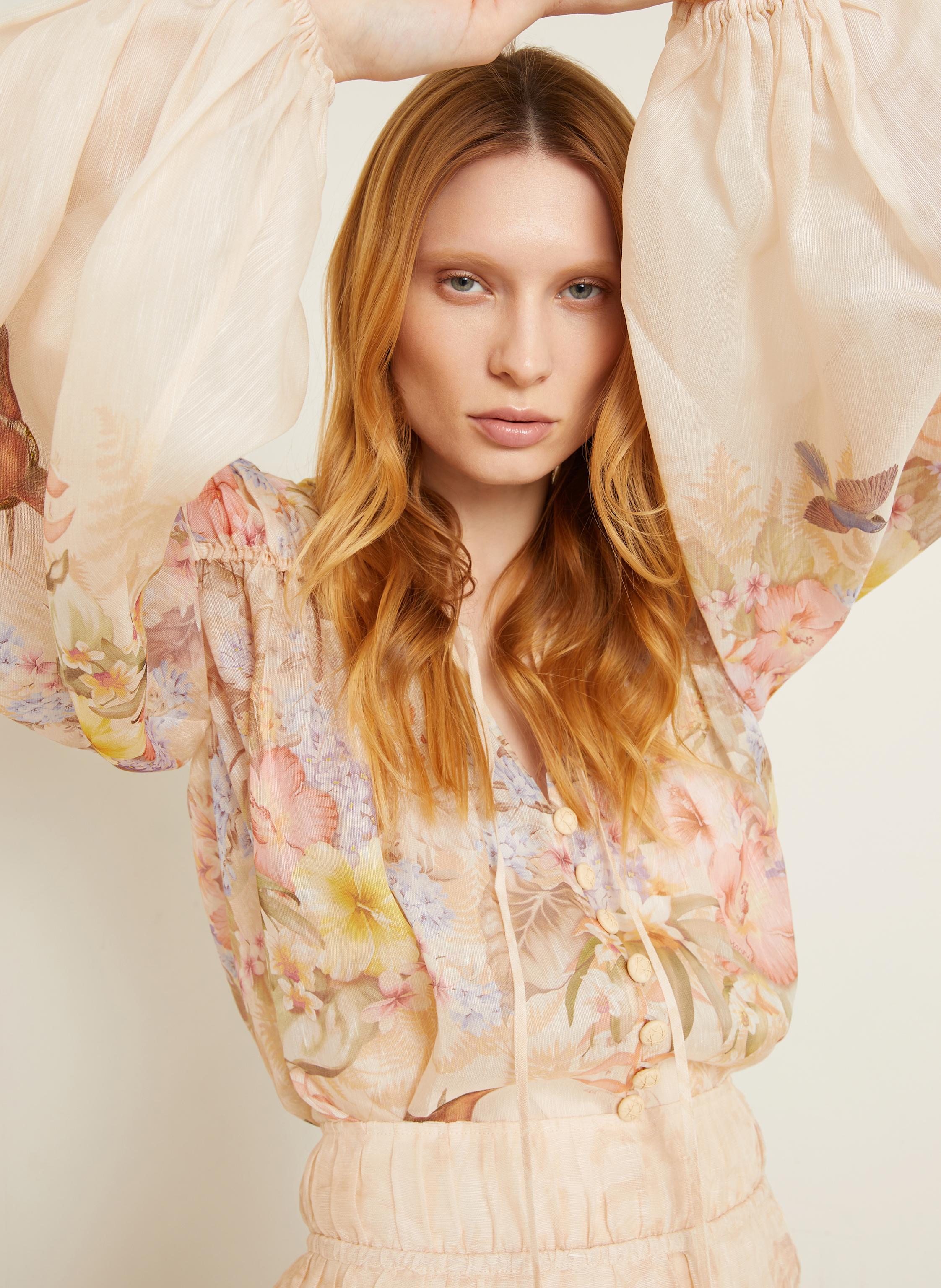 Thumbnail - Zimmermann Bluse Illuminate Drawn Mit Leinen Und Seide orange