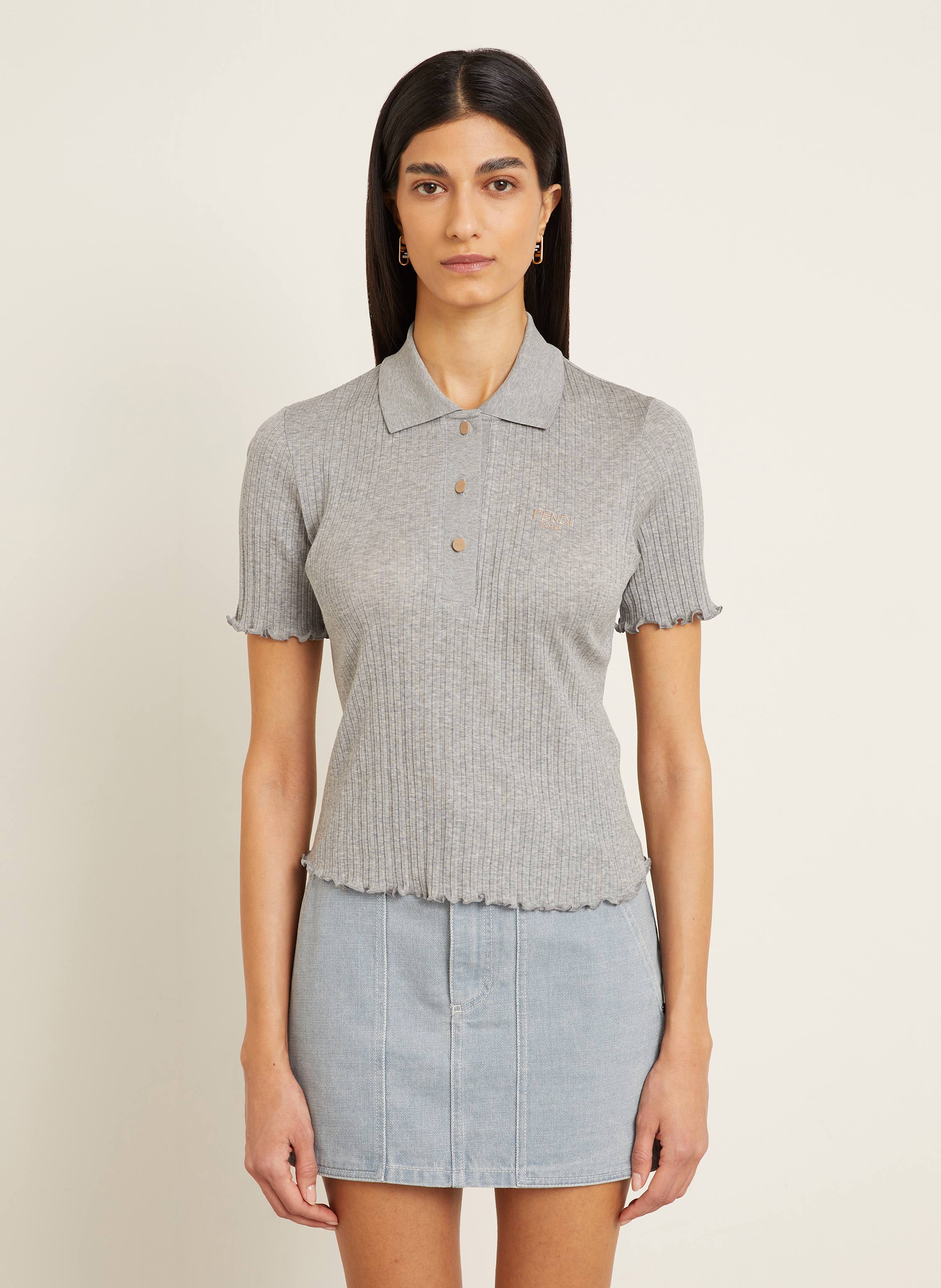 Thumbnail - Fendi Jersey-Poloshirt Mit Rüschen grau