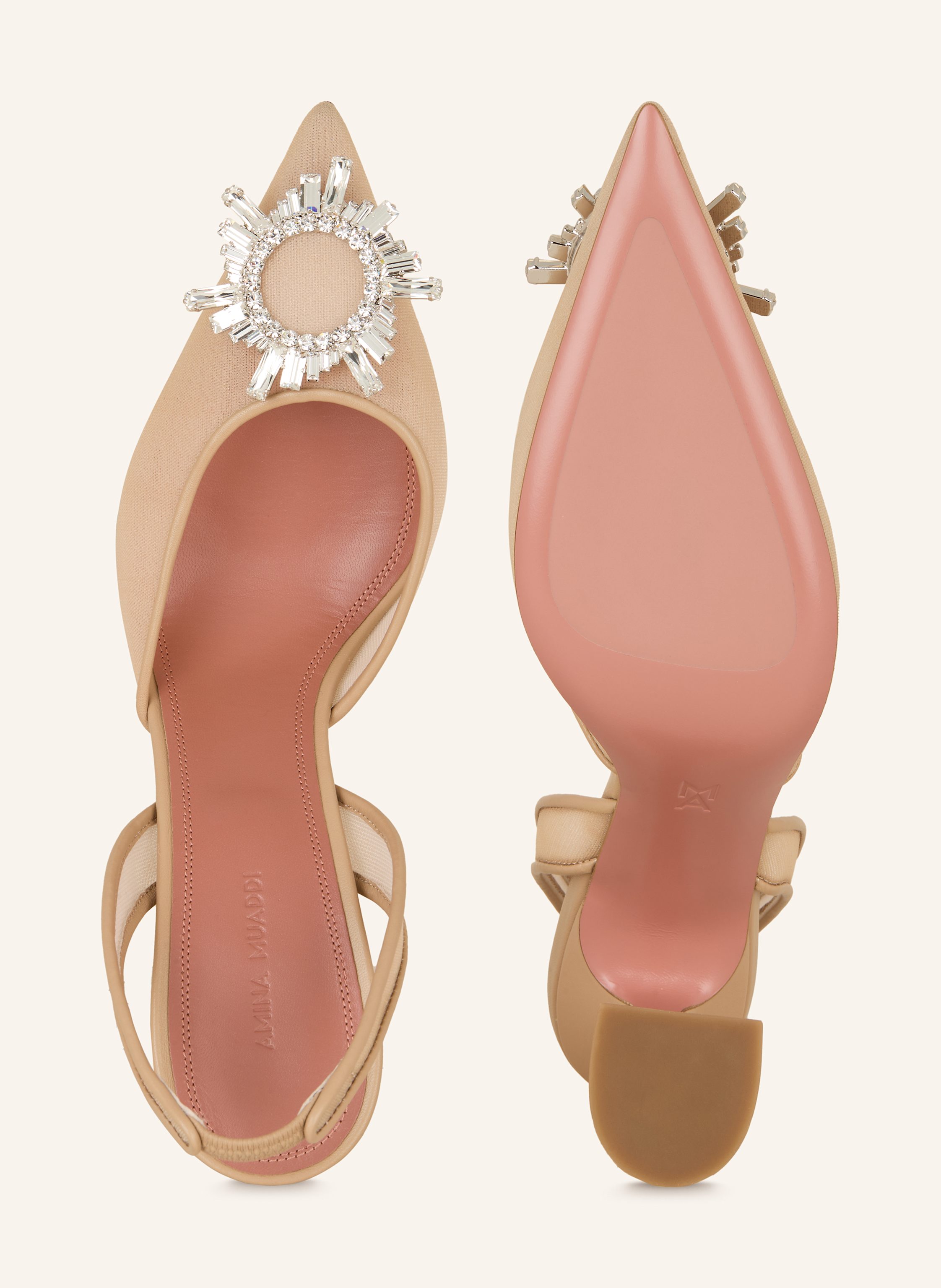 Thumbnail - Amina Muaddi Slingpumps Begum Mit Schmucksteinen beige