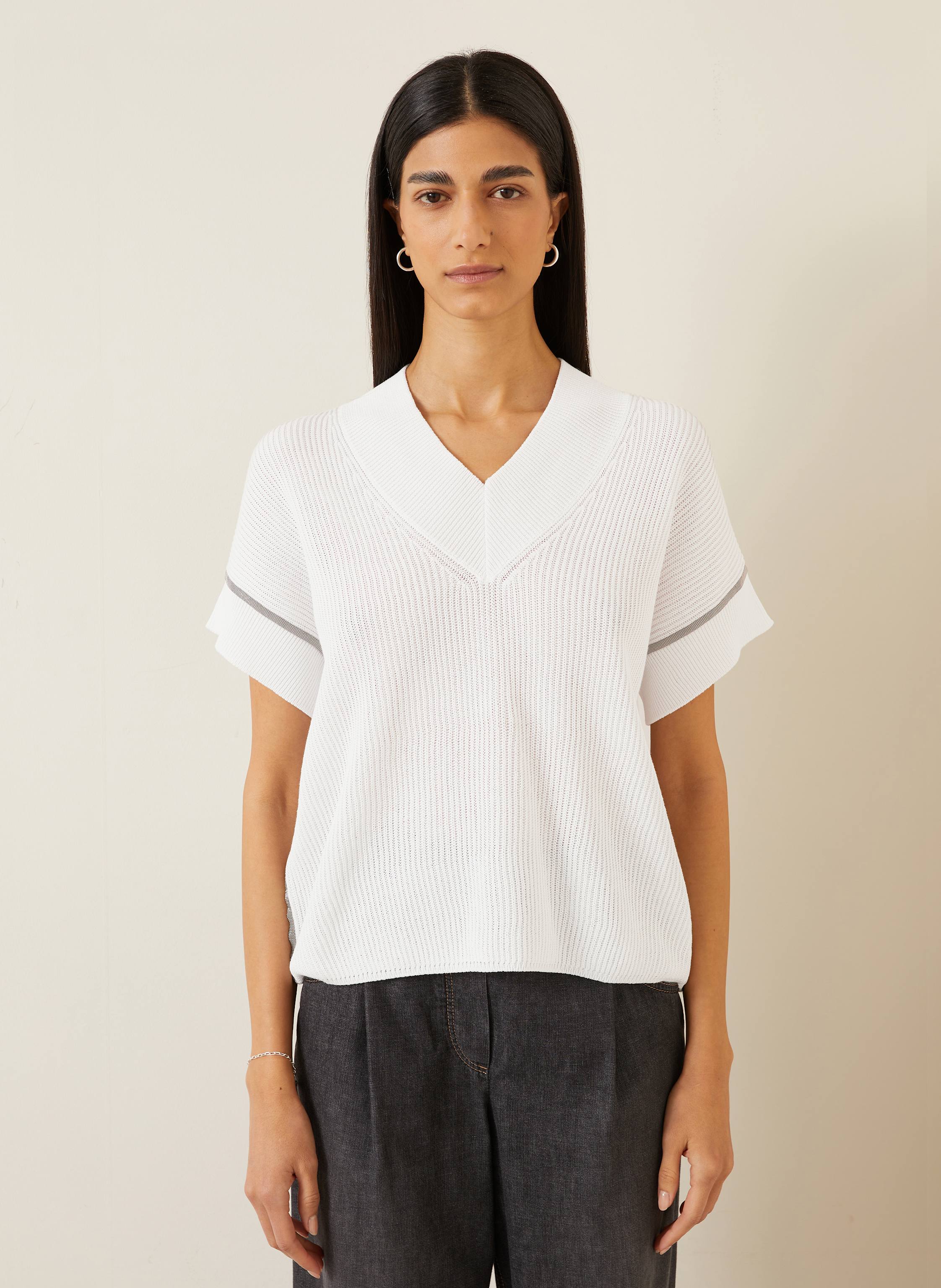Thumbnail - Brunello Cucinelli Strickshirt Mit Schmucksteinen weiss