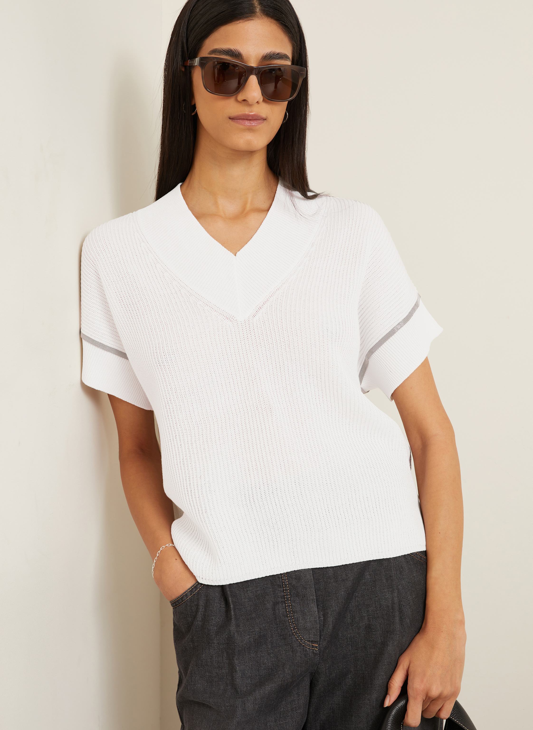 Thumbnail - Brunello Cucinelli Strickshirt Mit Schmucksteinen weiss