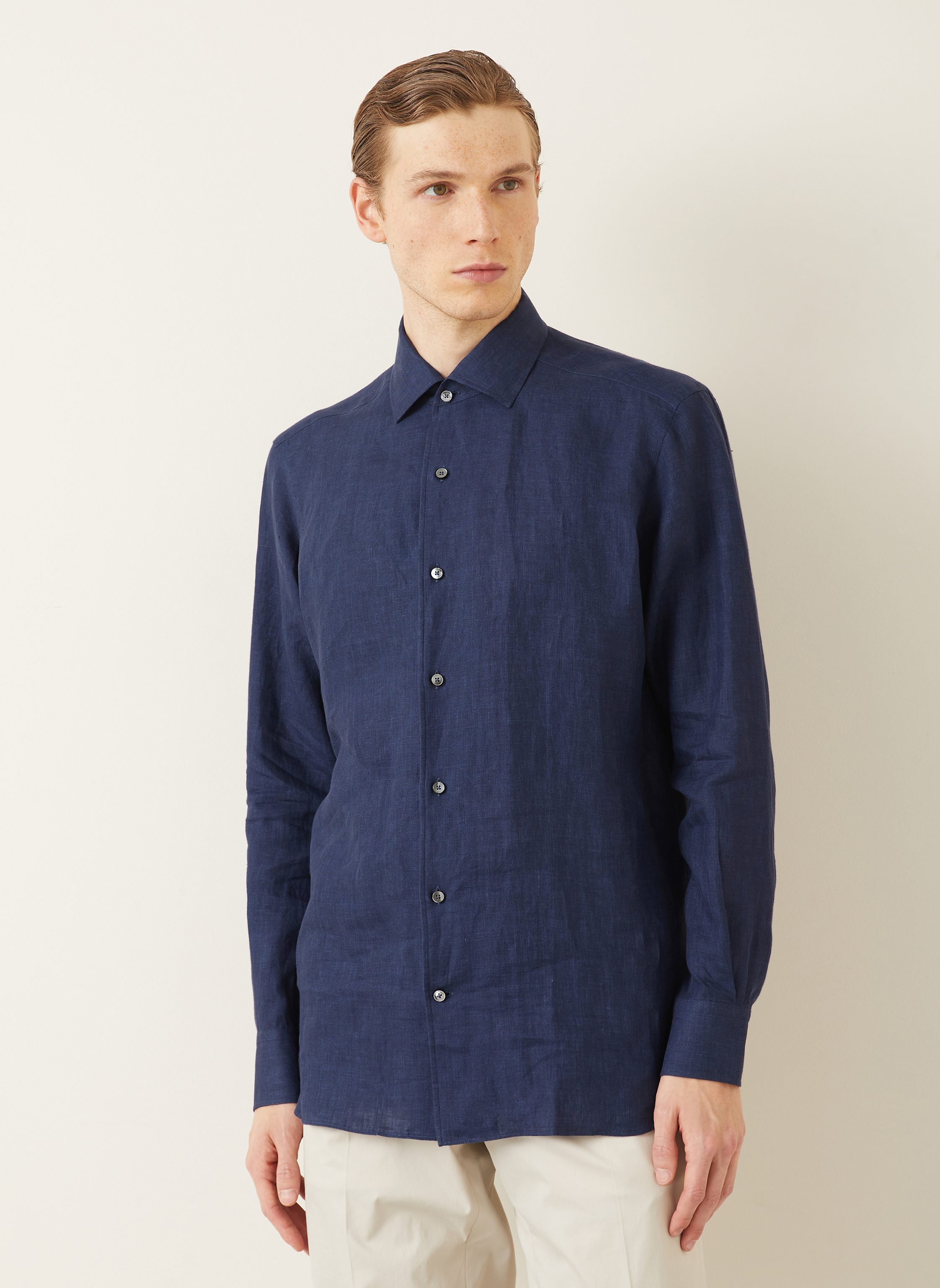 Thumbnail - Zegna Leinenhemd Oasi Comfort Fit blau