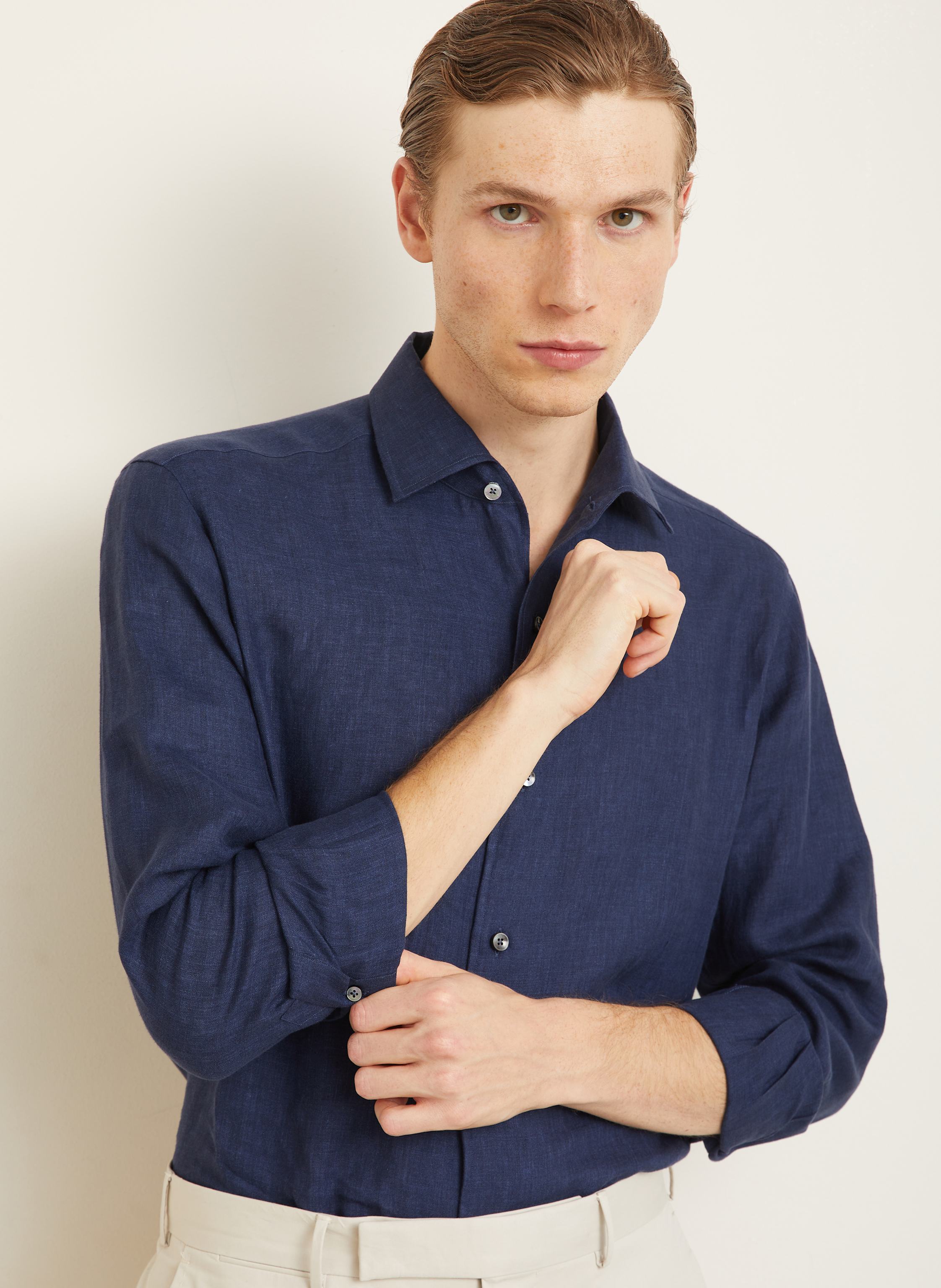 Thumbnail - Zegna Leinenhemd Oasi Comfort Fit blau