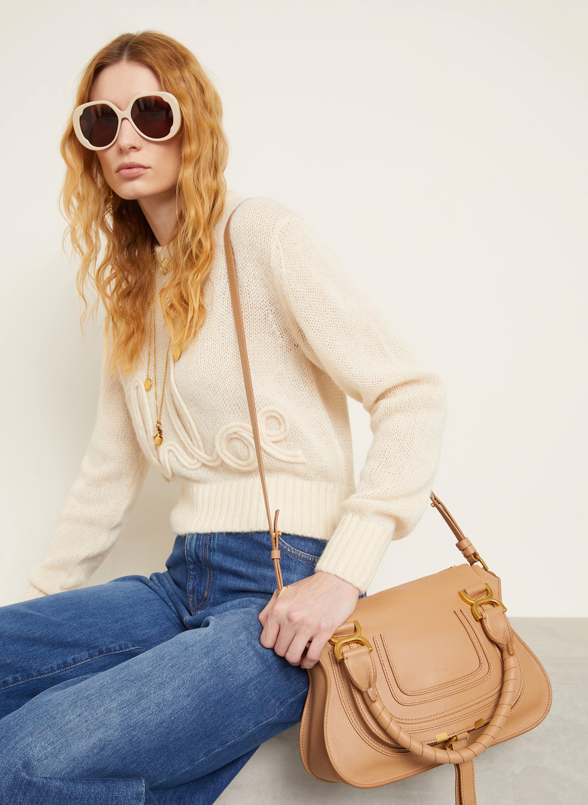 Thumbnail - Chloé Handtasche Marcie beige