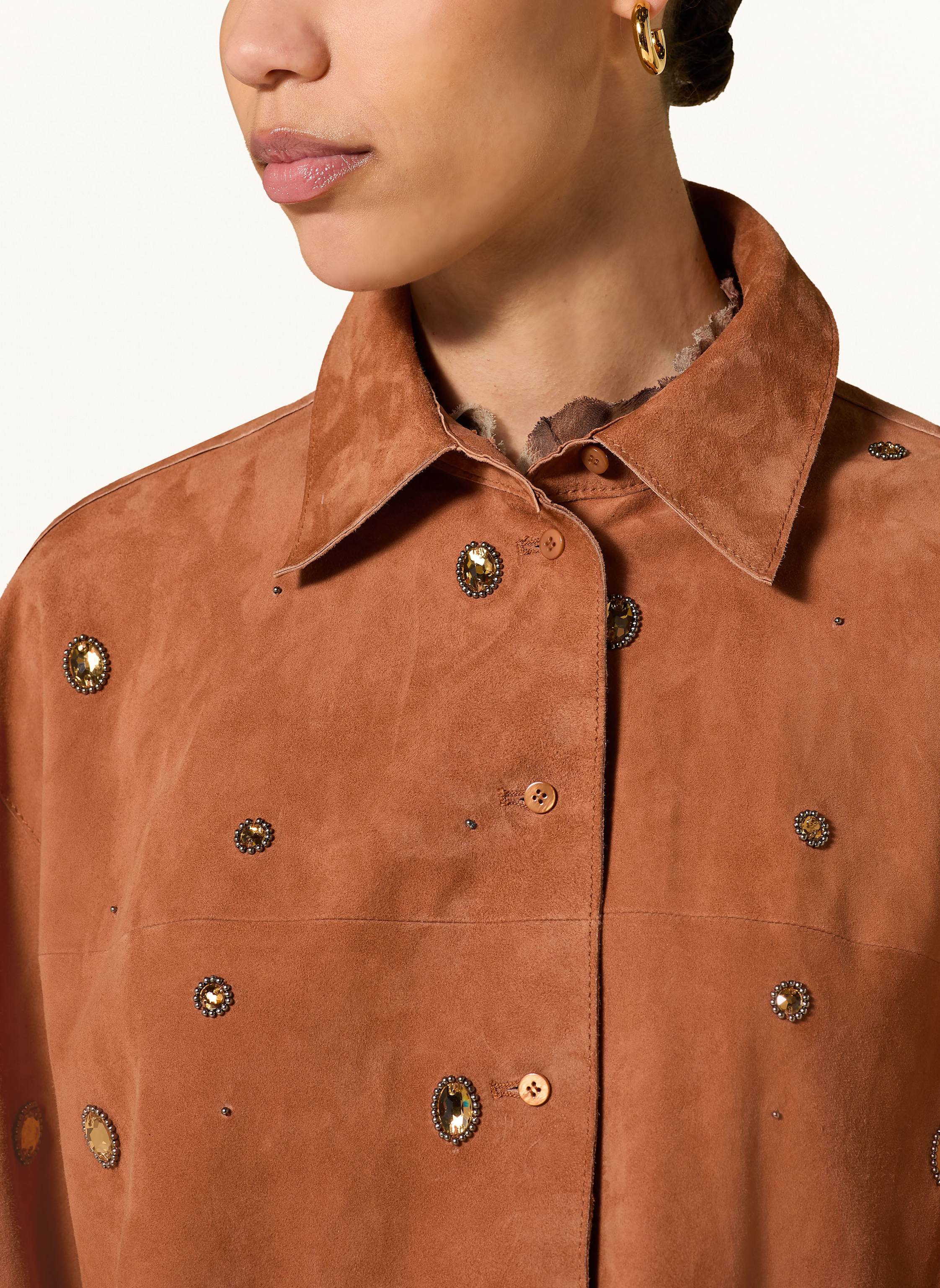 Thumbnail - Luisa Cerano Lederjacke Mit Schmucksteinen braun