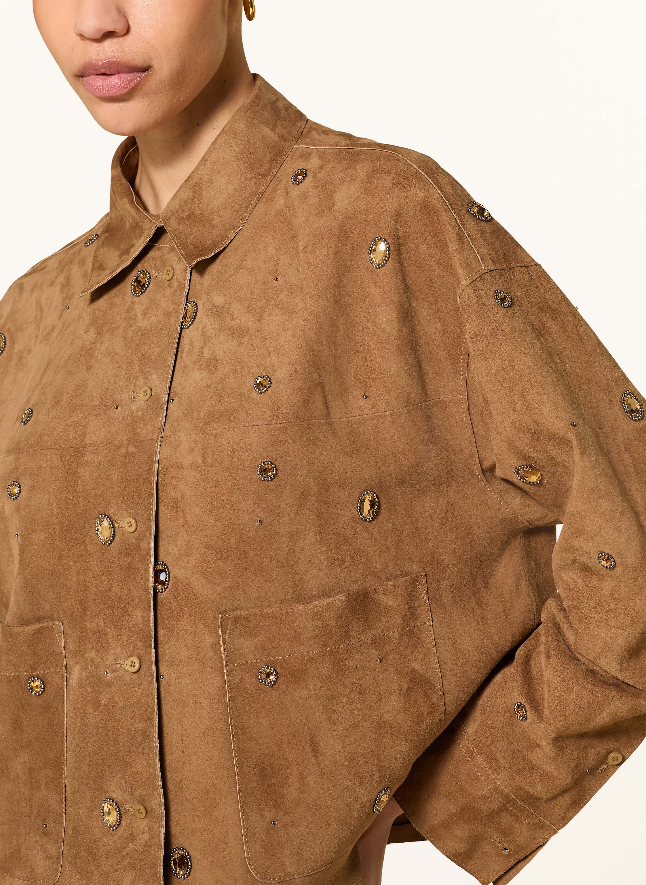 Thumbnail - Luisa Cerano Lederjacke Mit Schmucksteinen gruen