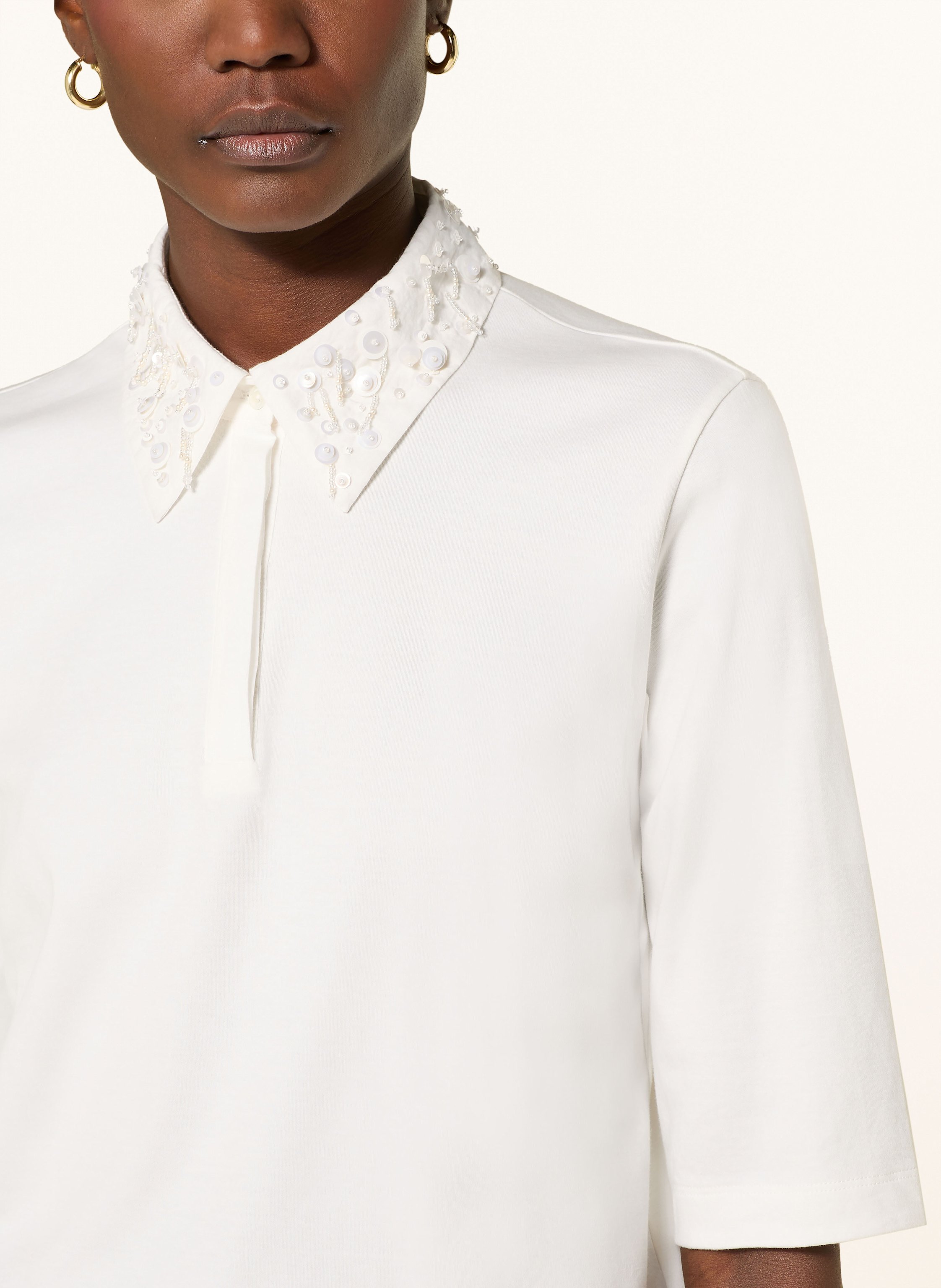 Thumbnail - Marc Cain Jersey-Poloshirt Mit Pailletten Und 3/4-Arm weiss