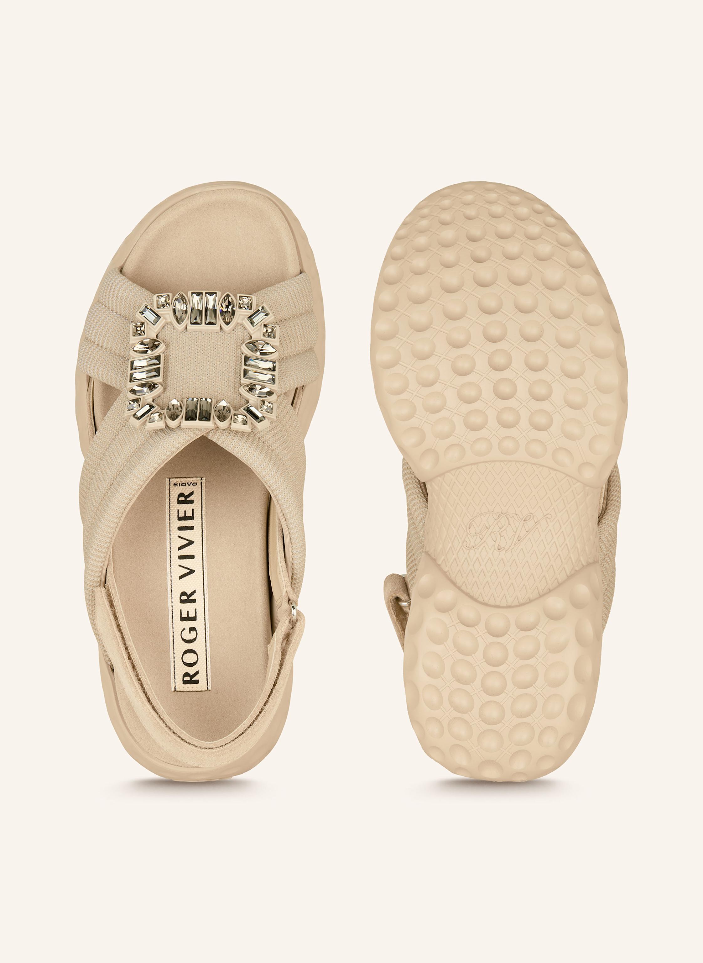 Thumbnail - Roger Vivier Plateau-Sandalen Viv' Run Light Mit Schmucksteinen beige