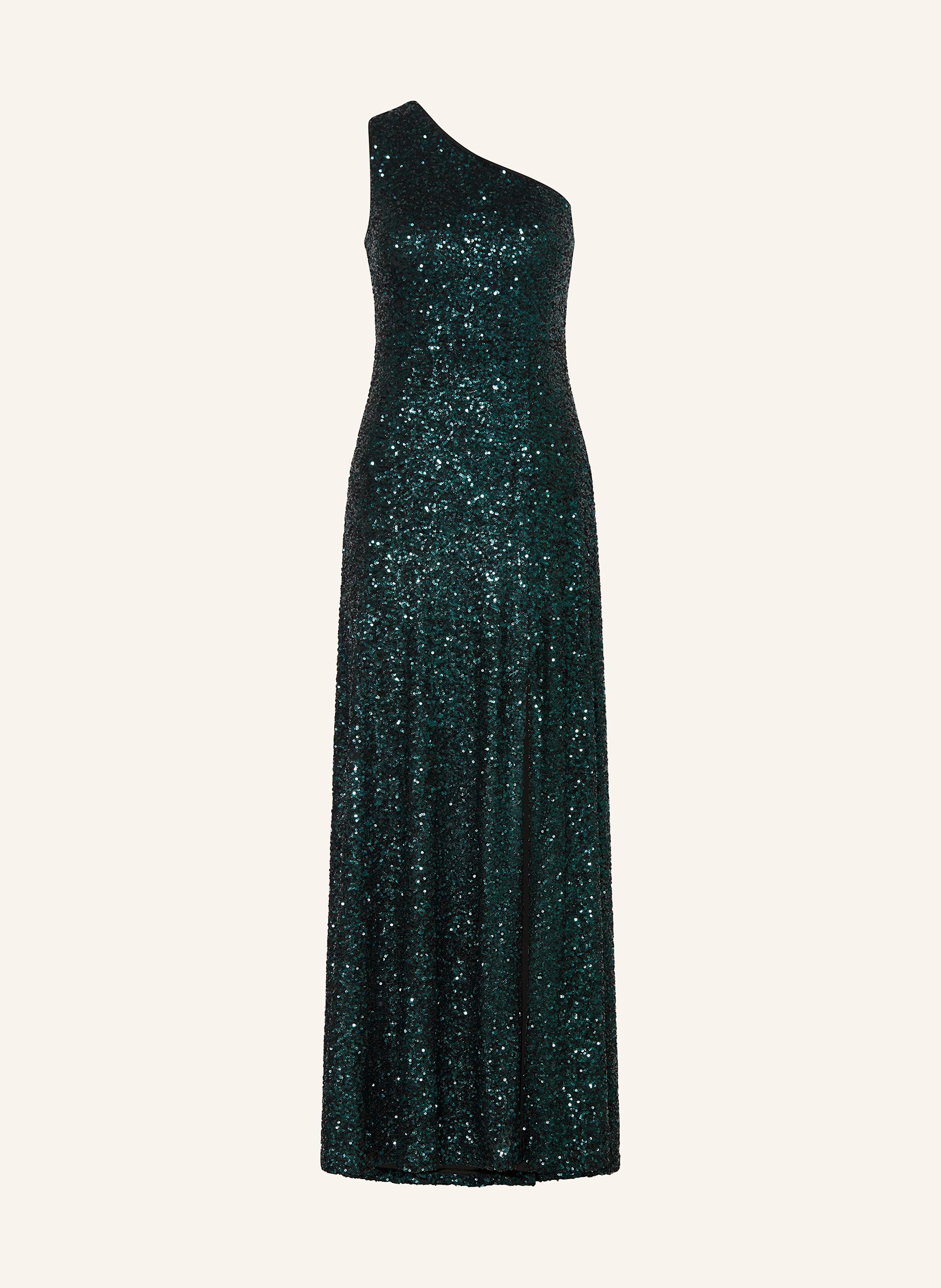 APART One-shoulder dress with sequins in dark green