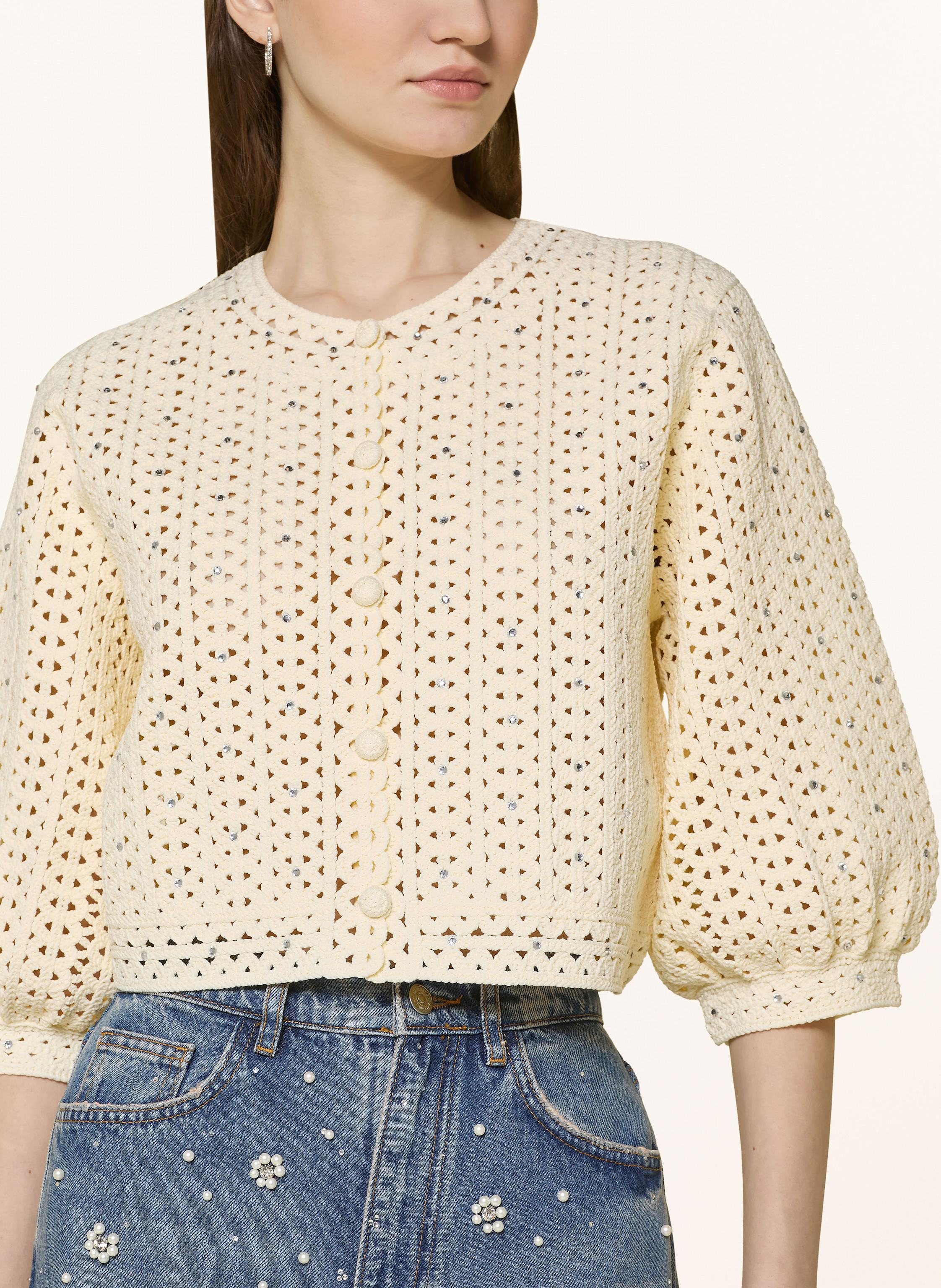 Thumbnail - Maje Strickjacke Mit 3/4-Arm Und Schmucksteinen beige