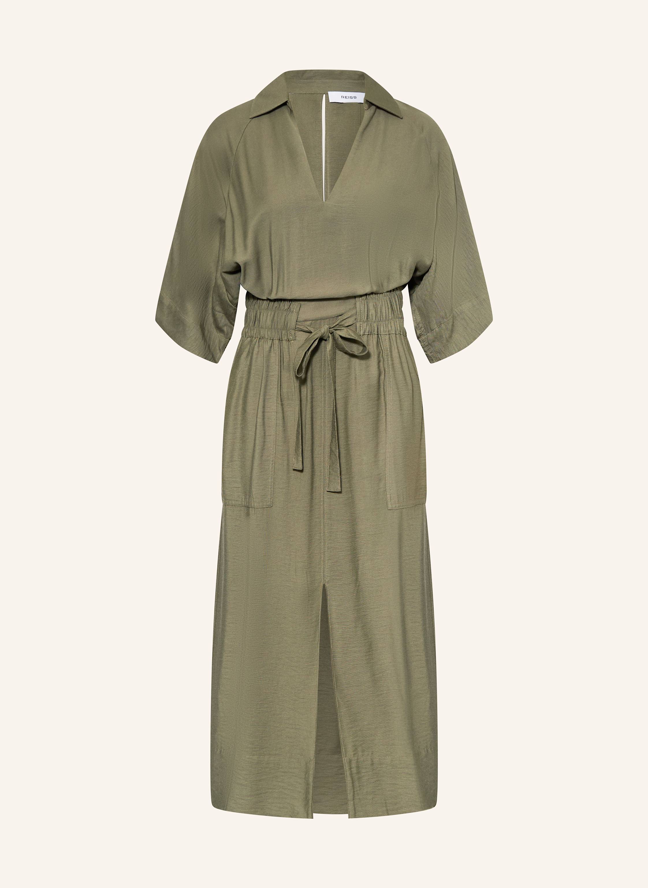 【海外限定】REISSワンピース☆Khaki Cecilia Shirred-Waist Mid Buy Reiss Khaki Cecilia Shirred-Waist Midi Shirt Dress from