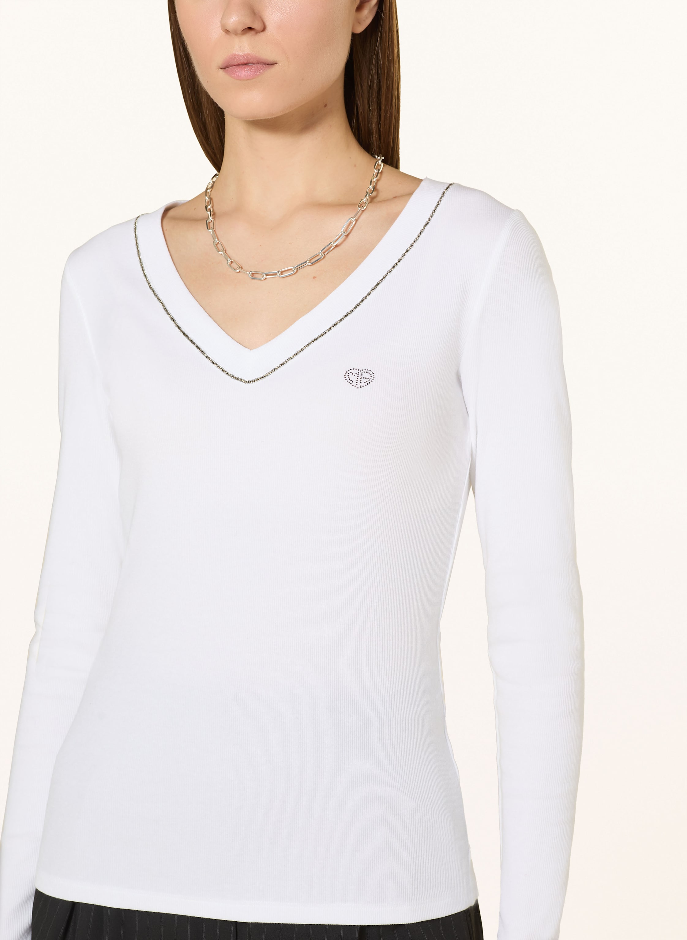 Thumbnail - Marc Aurel Longsleeve Mit Schmucksteinen weiss