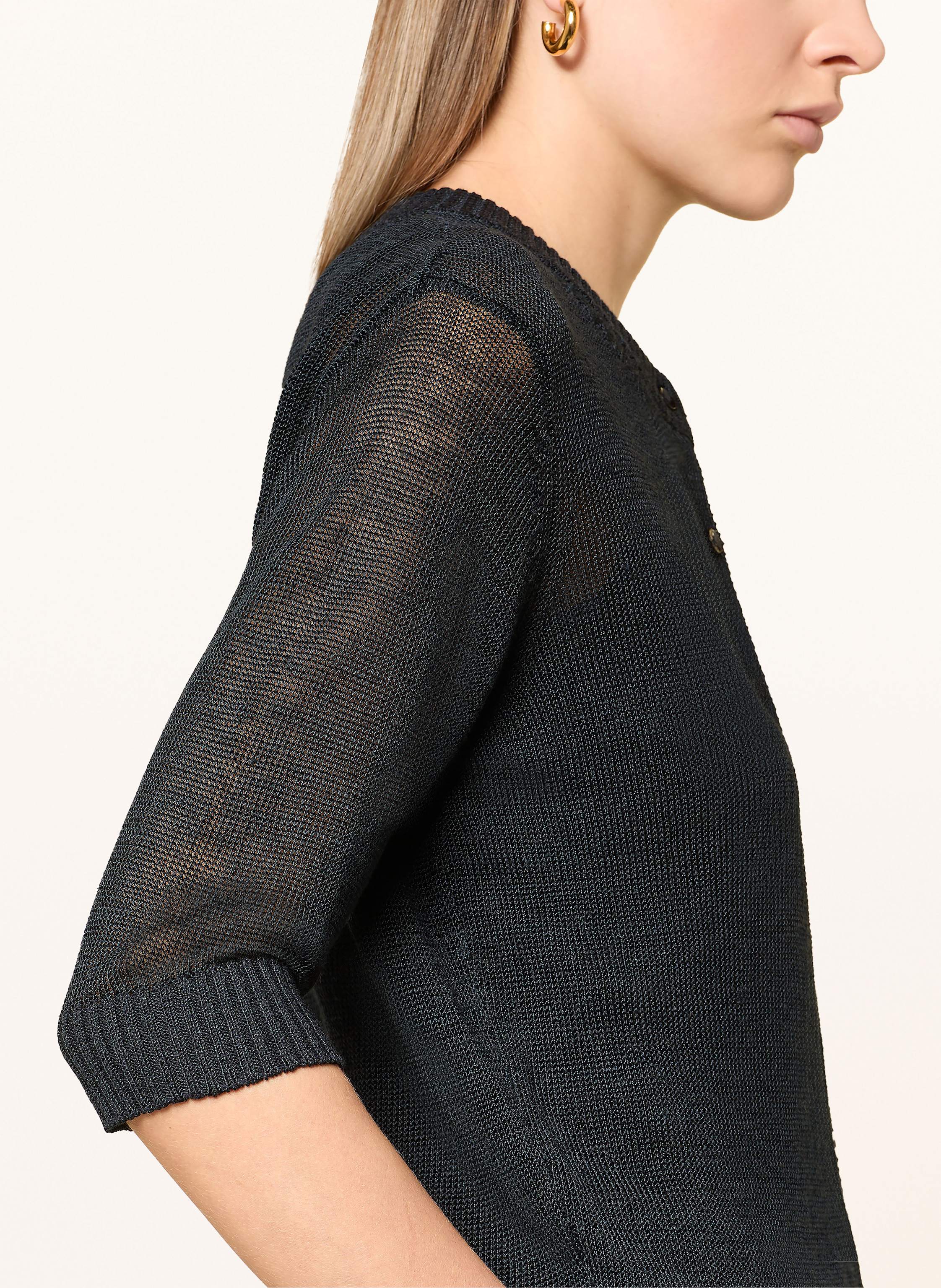 Thumbnail - Opus Strickjacke Datina Mit Leinen Und 3/4-Arm blau