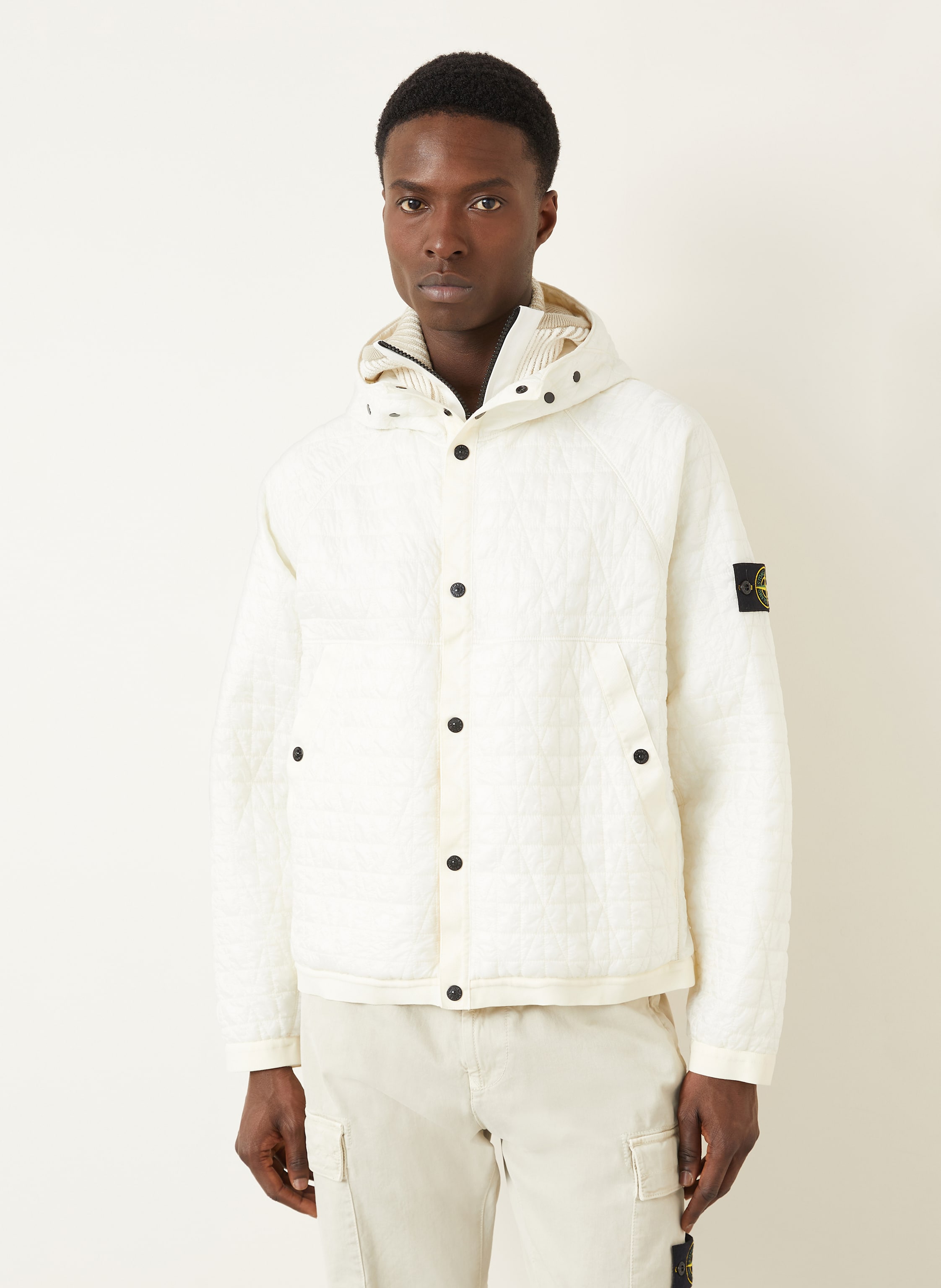 Thumbnail - Stone Island Steppjacke Mit Abnehmbarer Blende Und Kapuze weiss