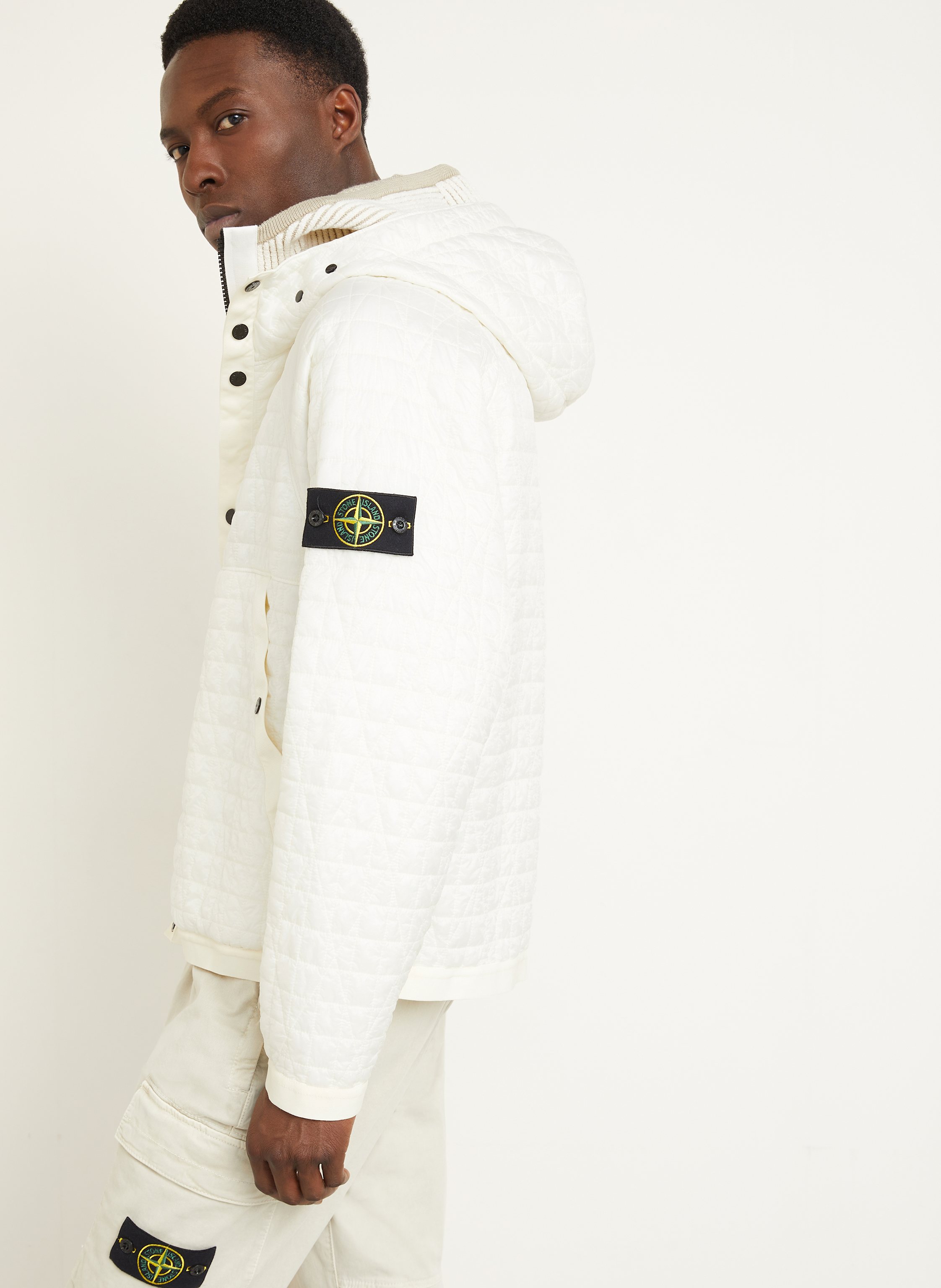 Thumbnail - Stone Island Steppjacke Mit Abnehmbarer Blende Und Kapuze weiss