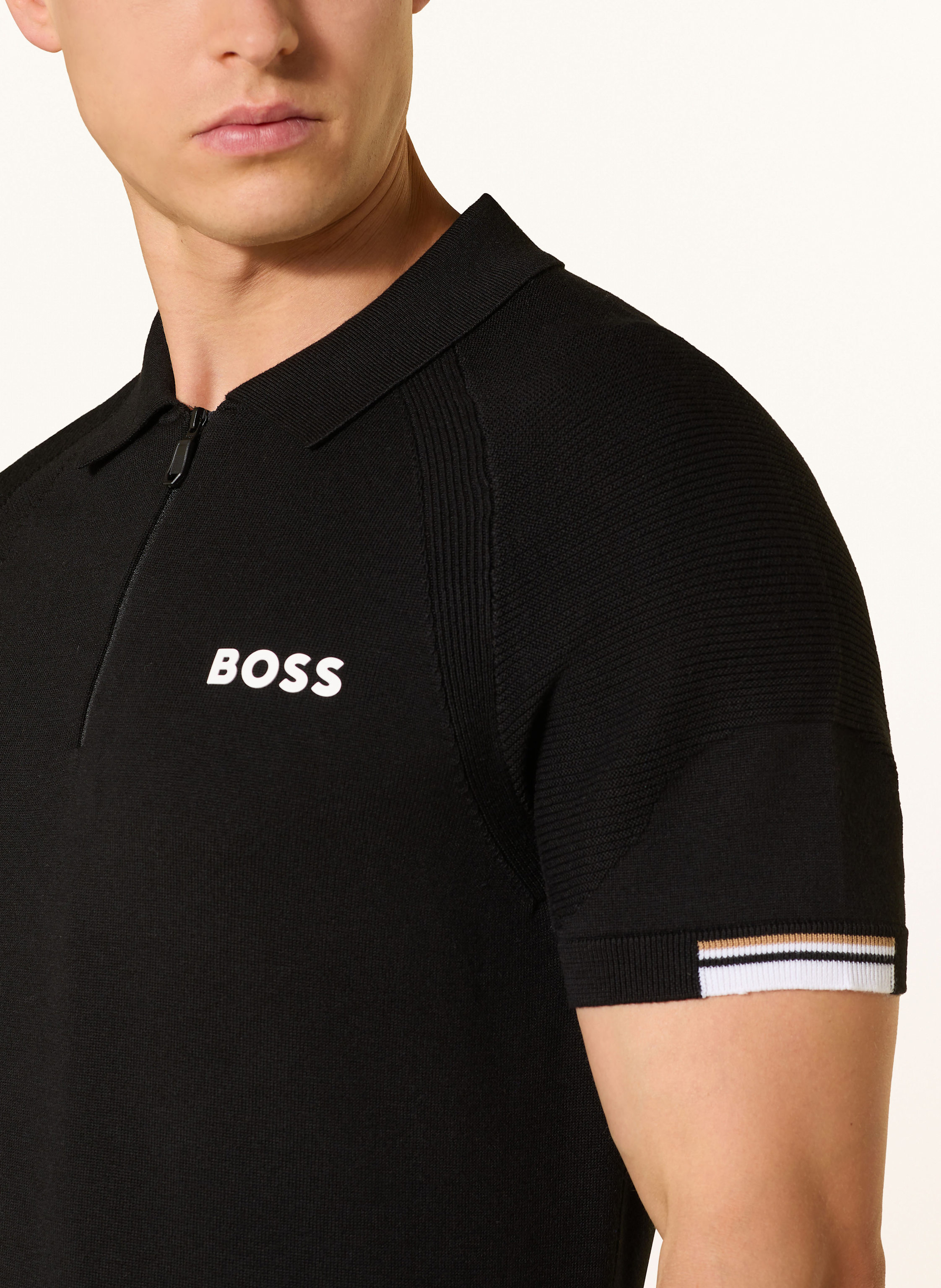 Thumbnail - Boss Strick-Poloshirt Perform-Max schwarz