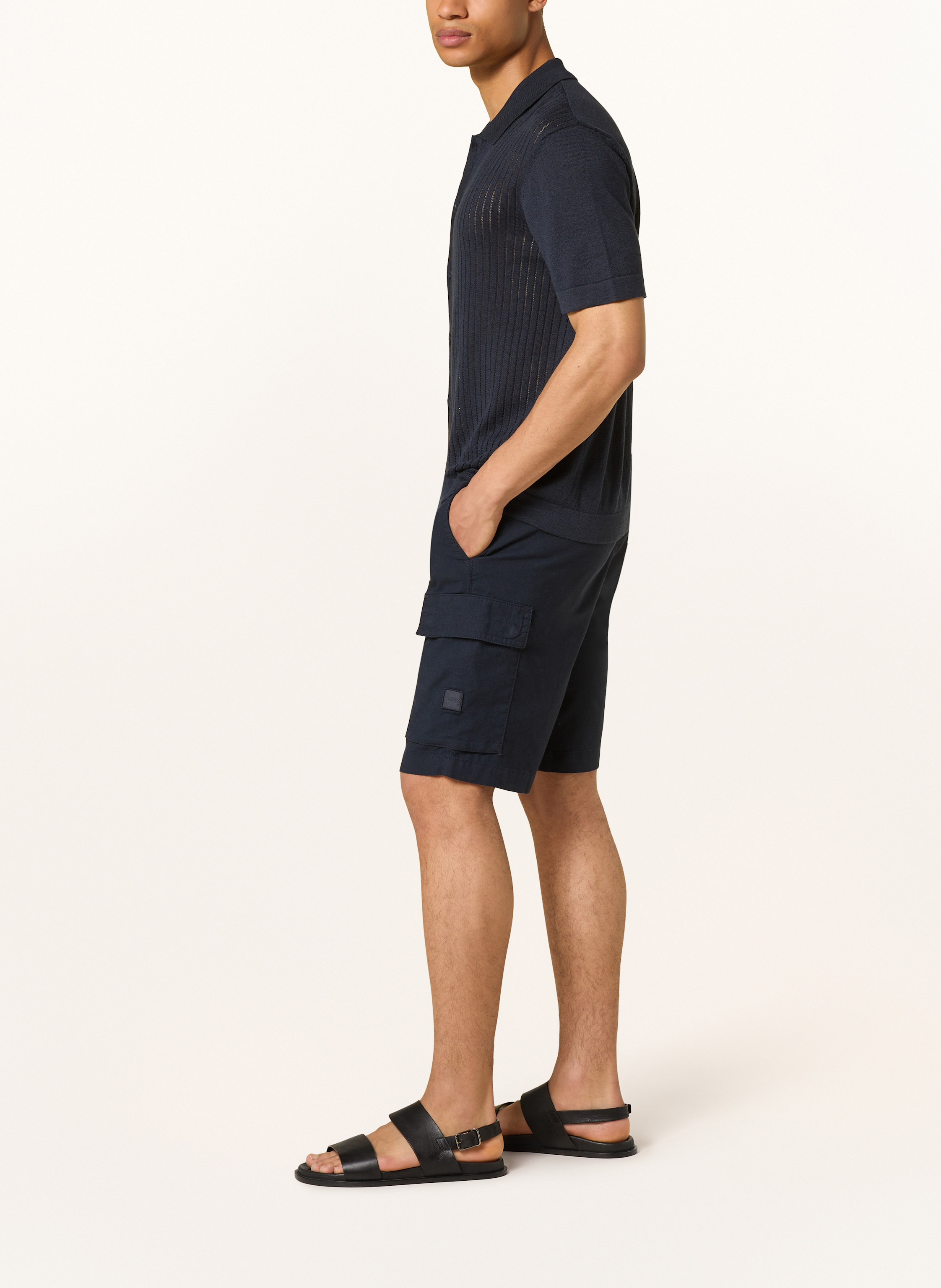 Thumbnail - Boss Cargoshorts Sisla Relaxed Fit Mit Leinen blau