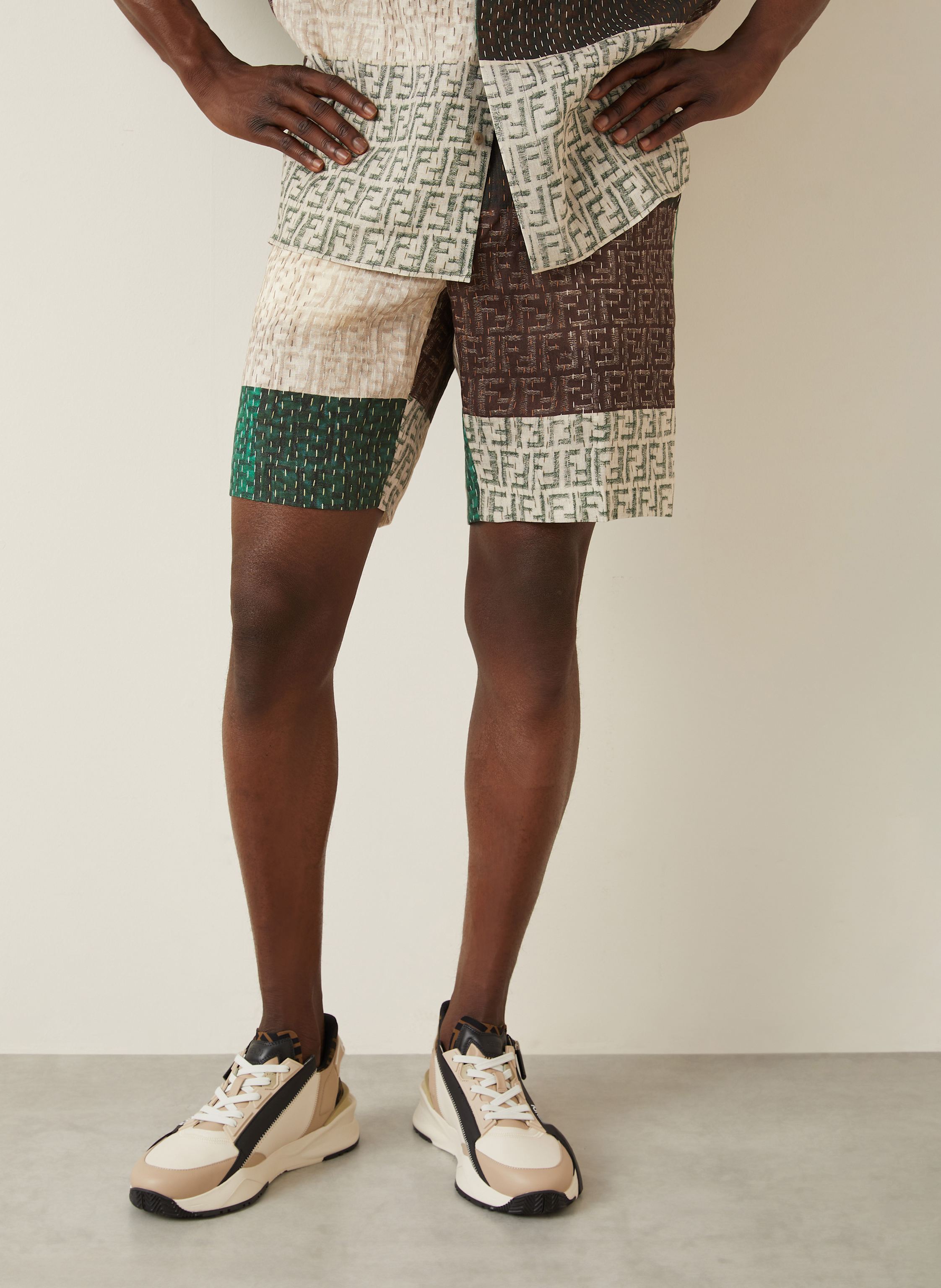 Thumbnail - Fendi Leinenshorts braun