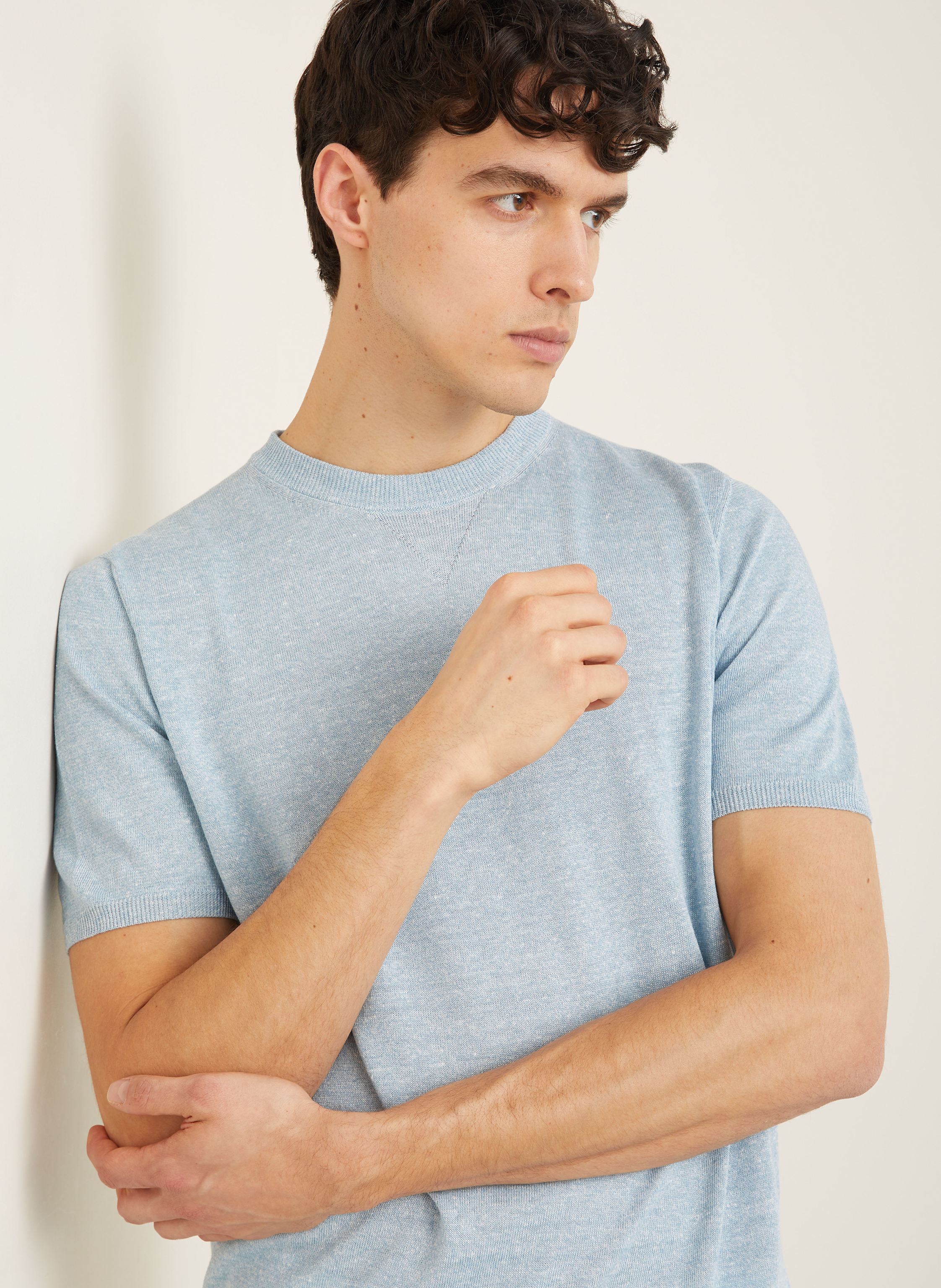 Thumbnail - Fioroni Strickshirt Mit Leinen blau