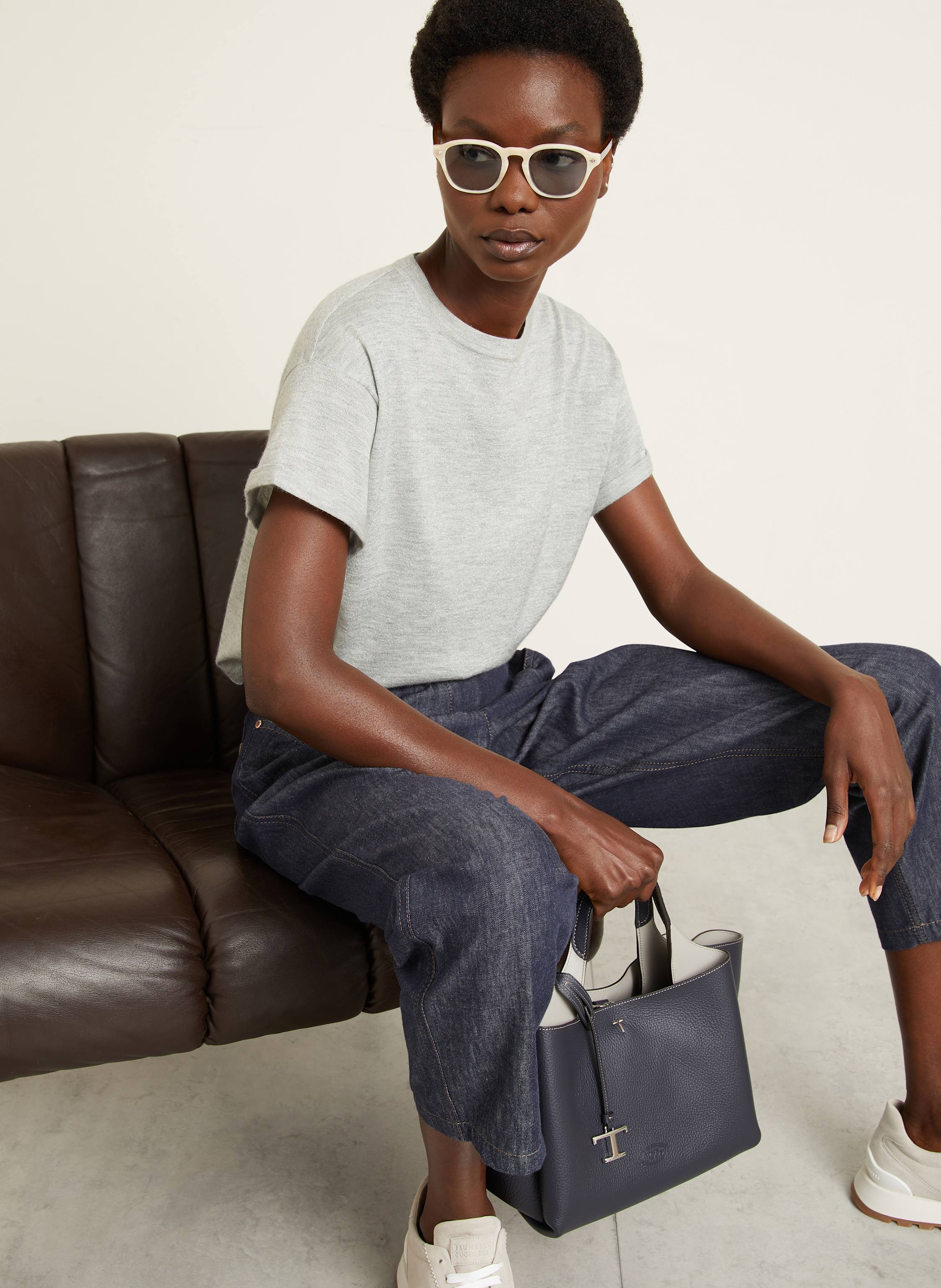 Thumbnail - Brunello Cucinelli T-Shirt Mit Cashmere Und Glitzergarn grau