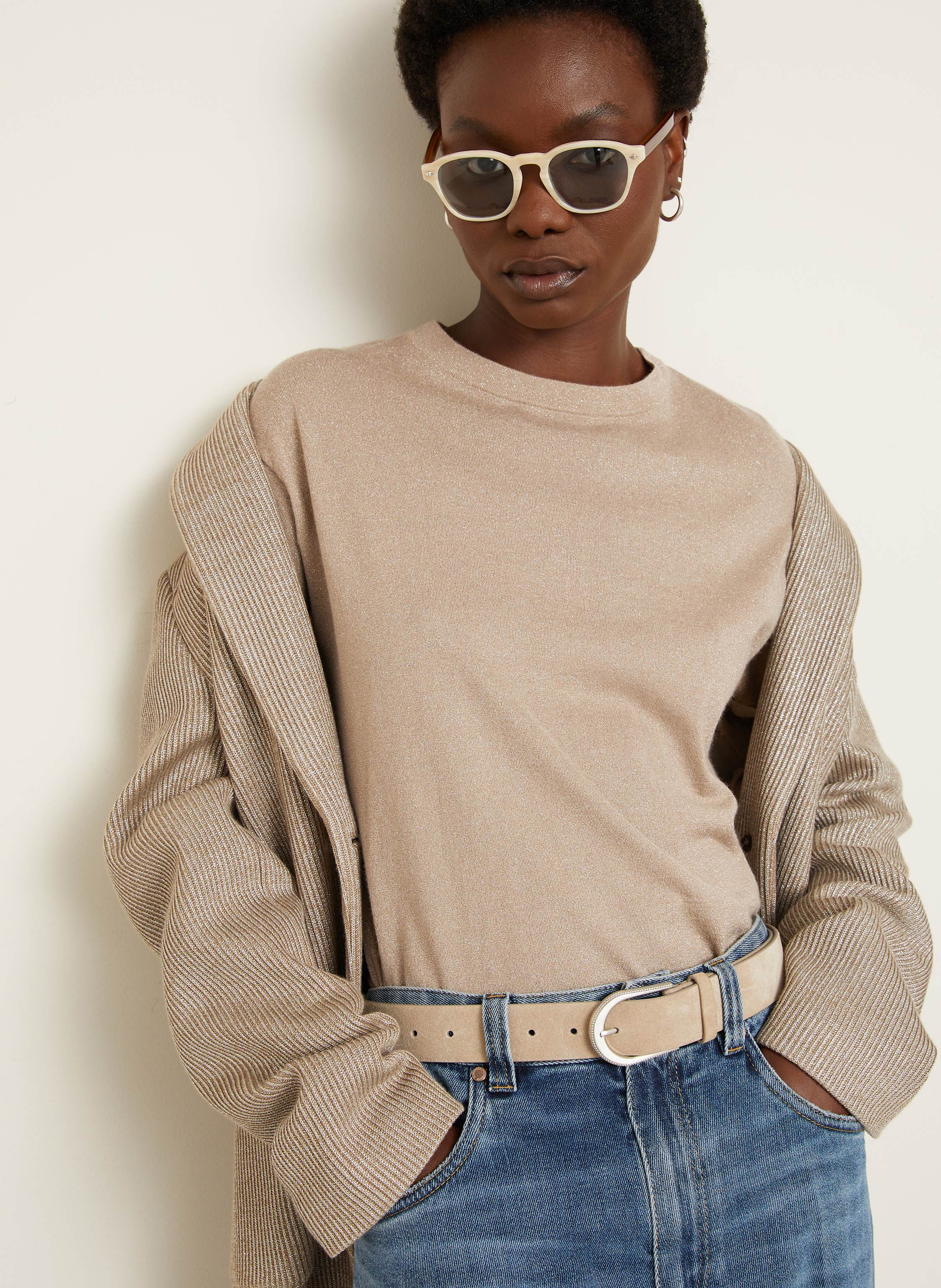 Thumbnail - Brunello Cucinelli T-Shirt Mit Cashmere Und Glitzergarn braun