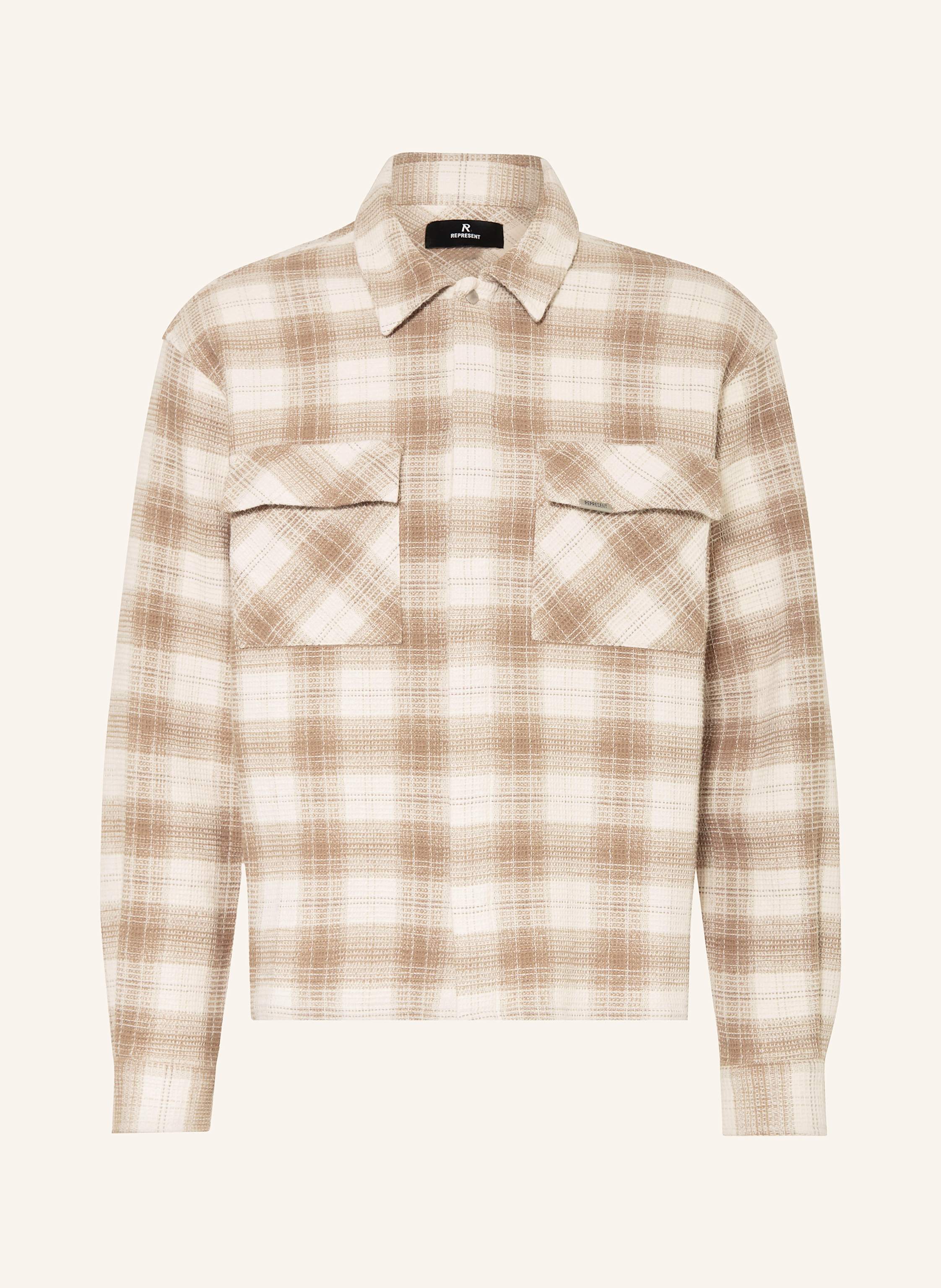 REPRESENT Flanell-Overshirt in weiss/ braun