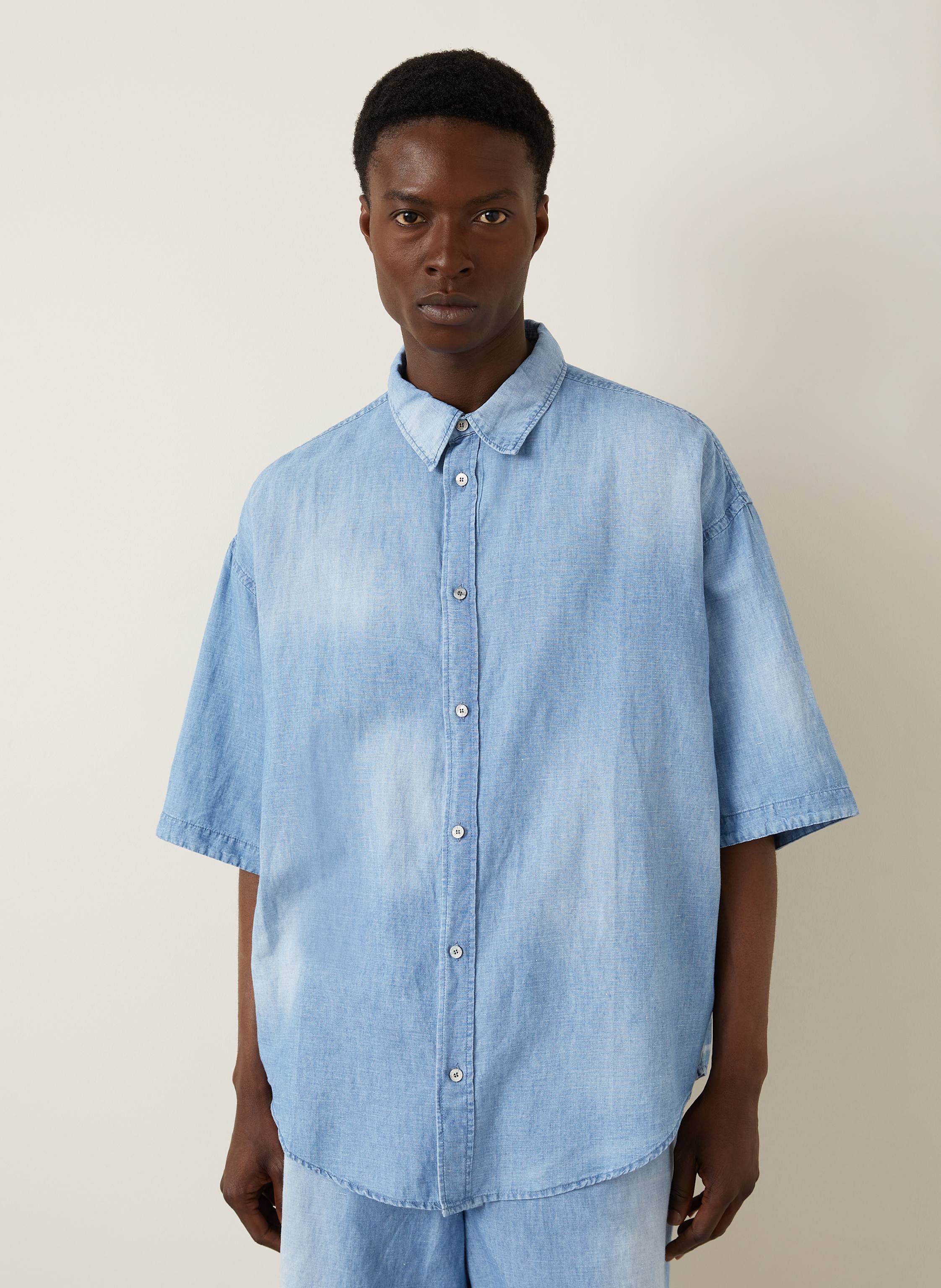 Thumbnail - Acne Studios Kurzarm-Hemd Comfort Fit Mit Leinen blau