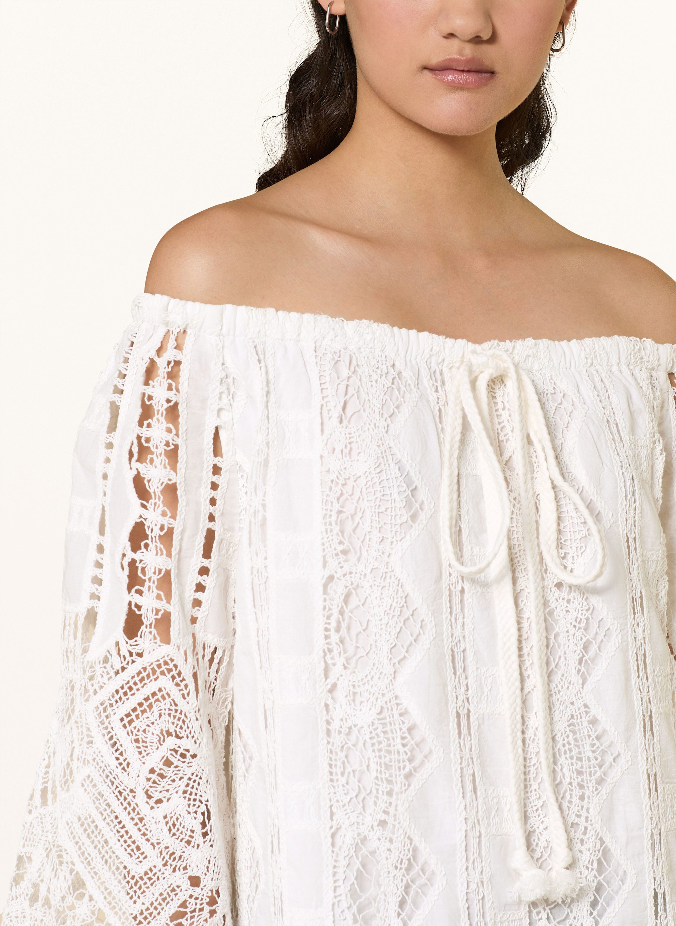 Thumbnail - Pinko Off-Shoulder-Kleid Evergreen Aus Spitze weiss
