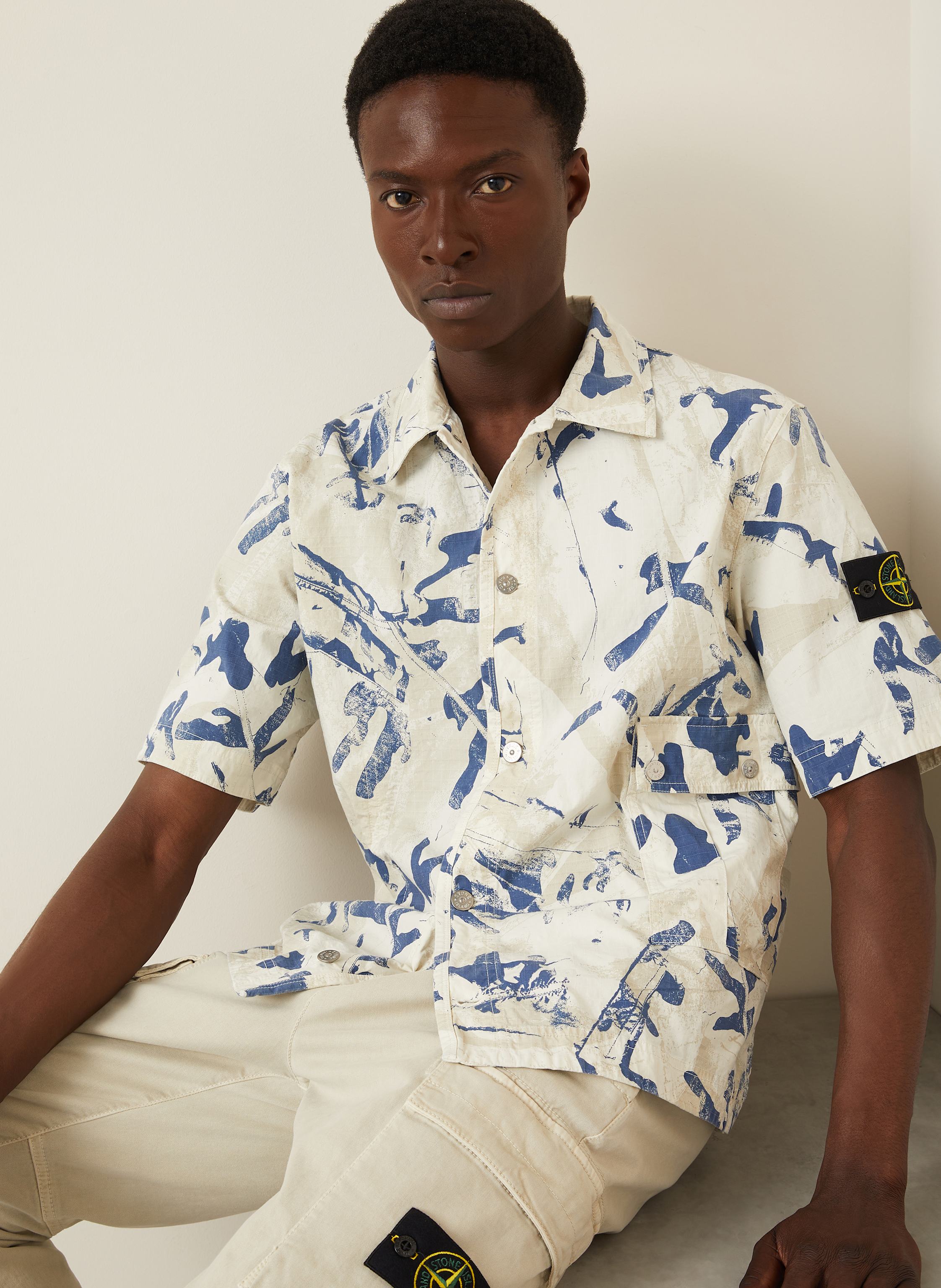 Thumbnail - Stone Island Kurzarm-Hemd Comfort Fit weiss