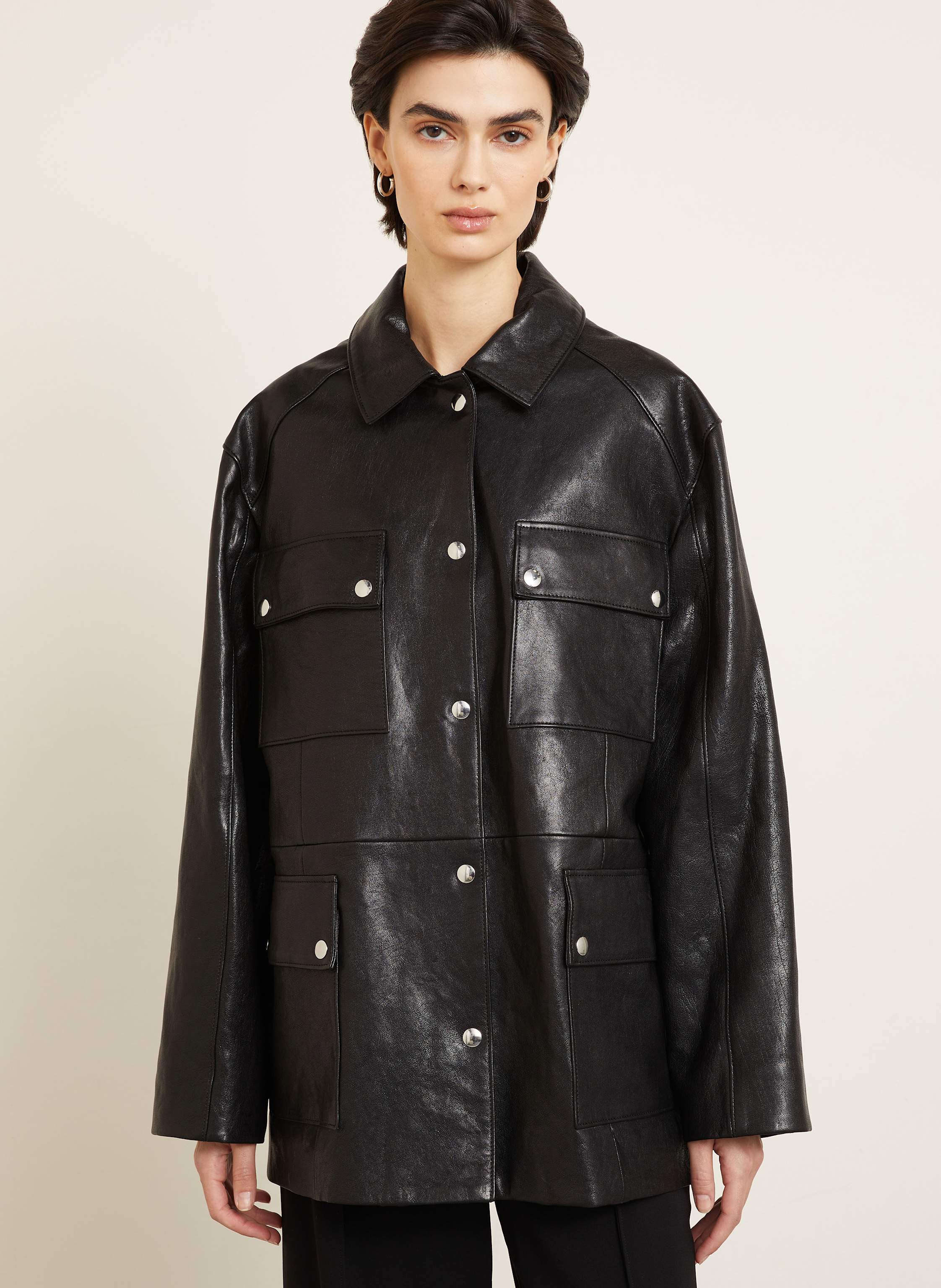 Thumbnail - Proenza Schouler Lederjacke Brice schwarz