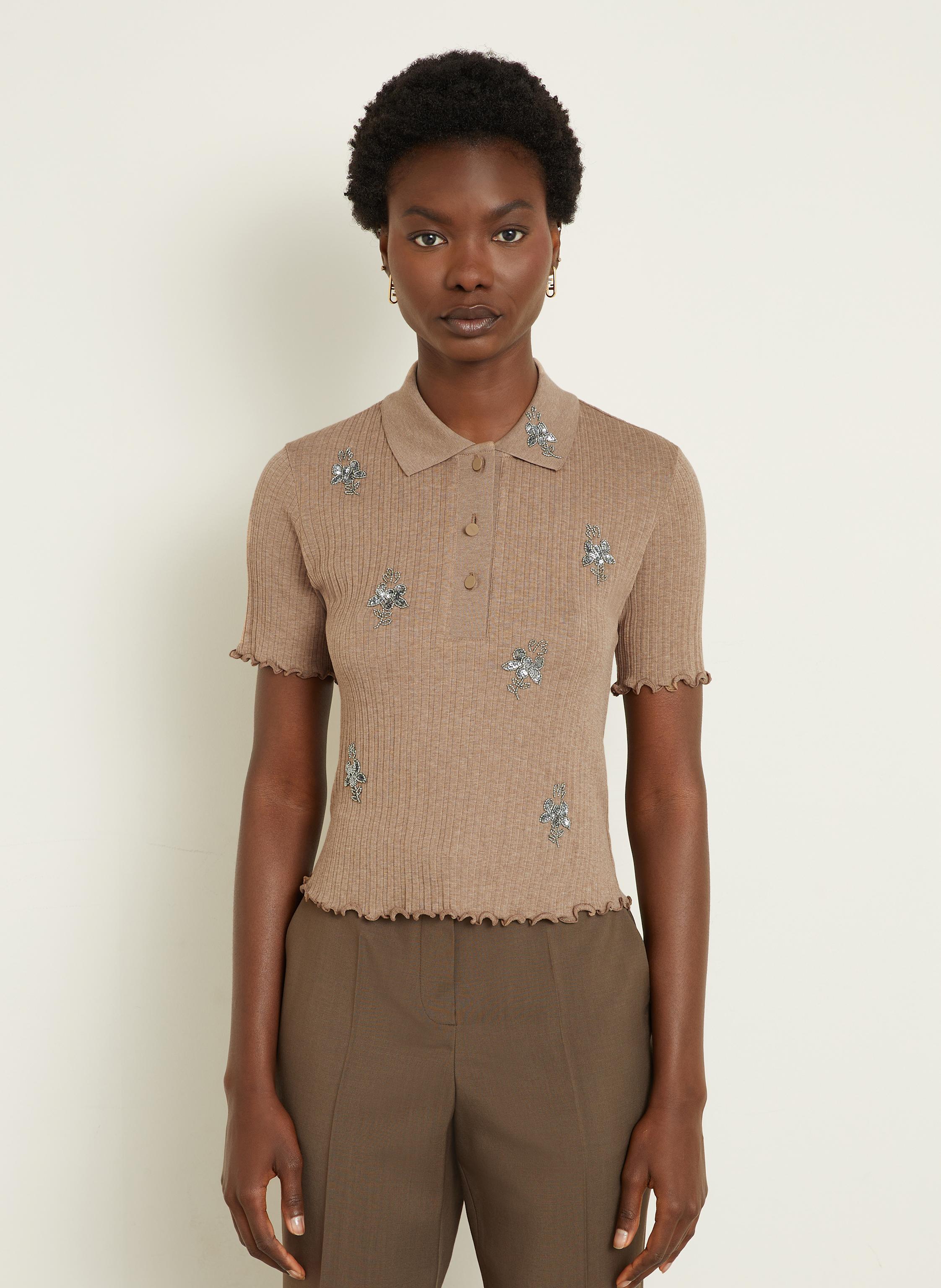 Thumbnail - Fendi Strick-Poloshirt Mit Schmucksteinen braun
