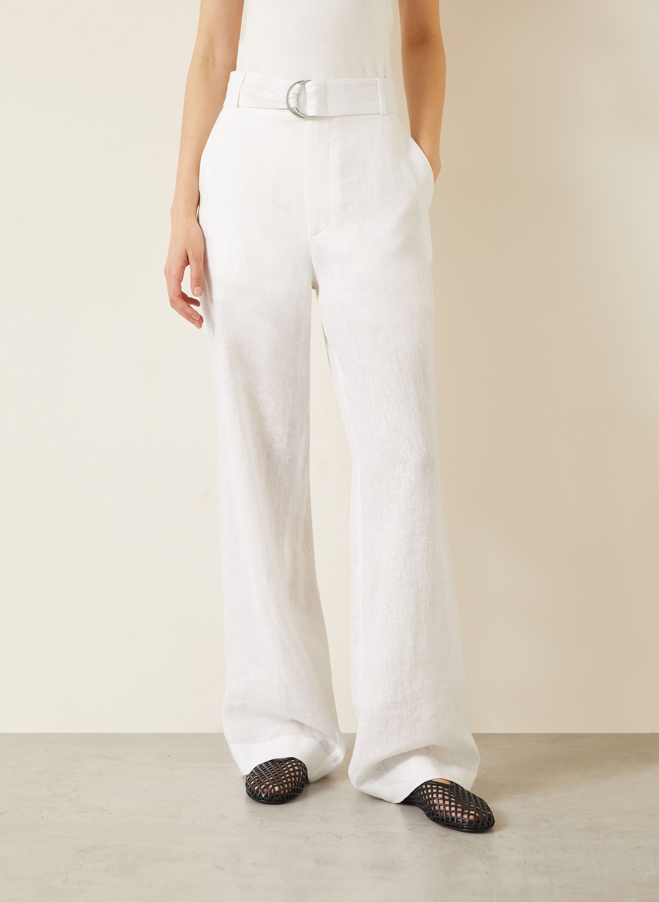 Thumbnail - Gauchere Marlenehose Aus Leinen weiss