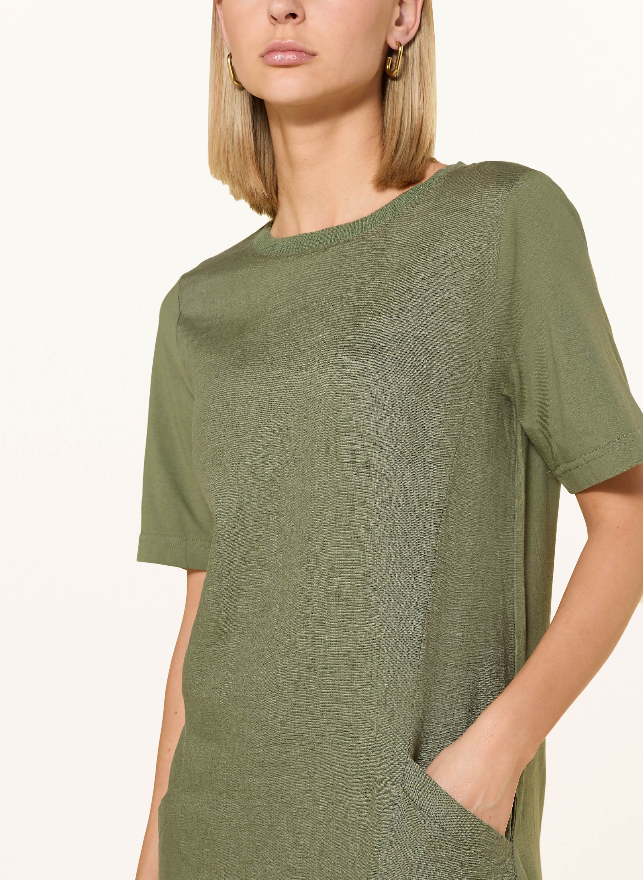 Thumbnail - Oui Kleid Im Materialmix Mit Leinen gruen