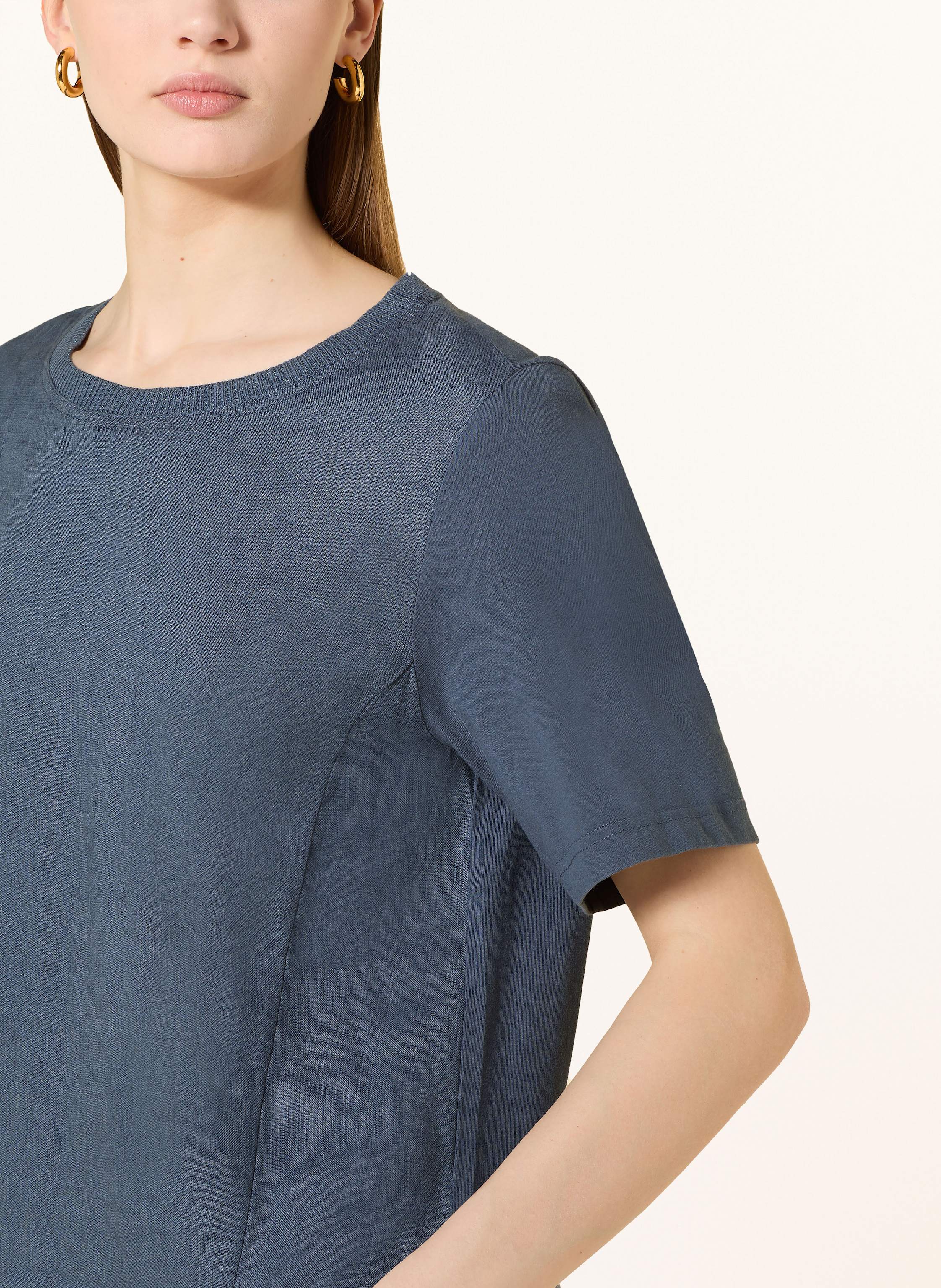 Thumbnail - Oui Kleid Im Materialmix Mit Leinen blau